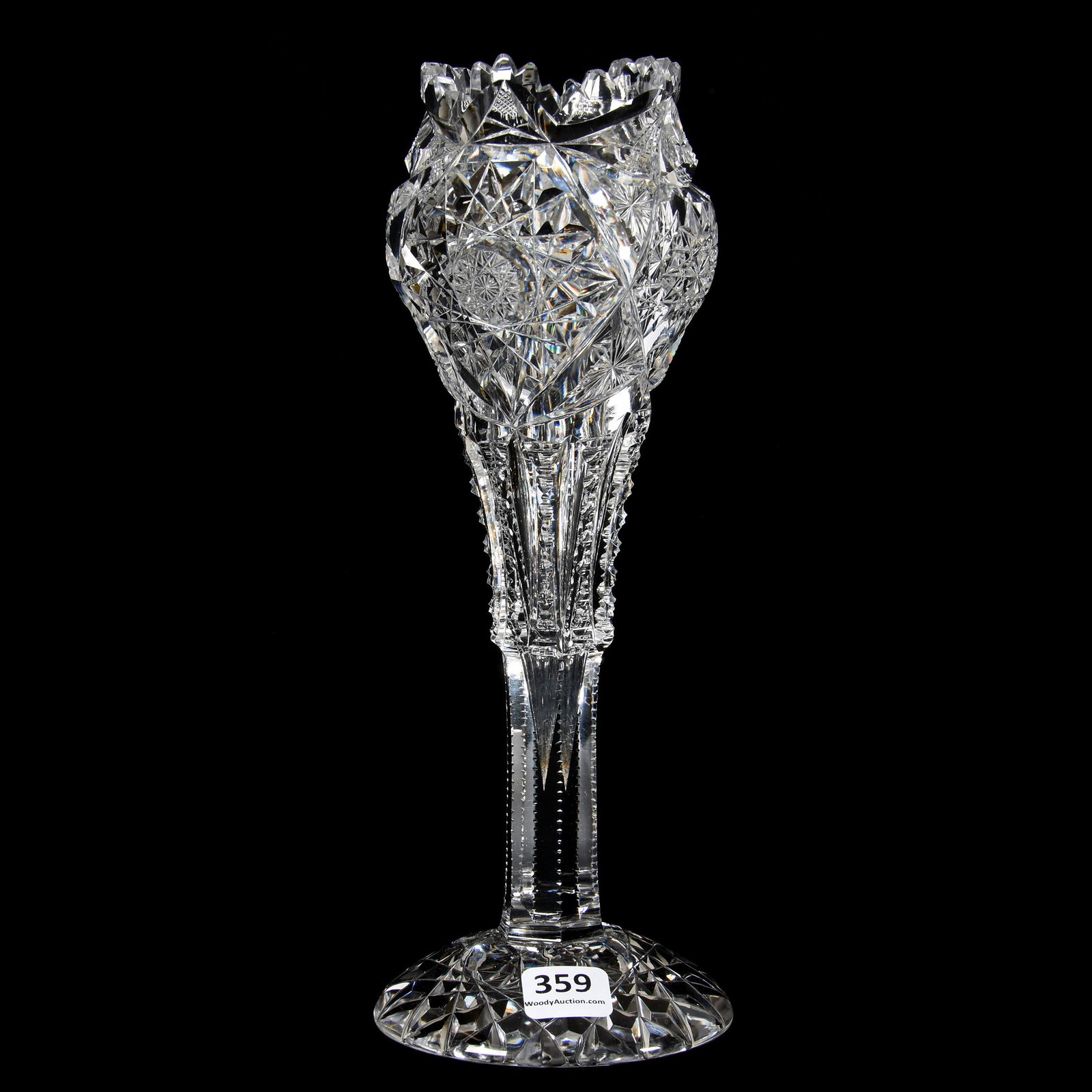 Vase, ABCG, Colonna Pattern by Libbey: Vase, ABCG, Colonna Pattern by Libbey, 9.75", Tulip Form with Petticoat Hobstar Foot and Prism Highlights, One Small Outside Tooth Chip, Mike & Mary Ann Callahan, OK