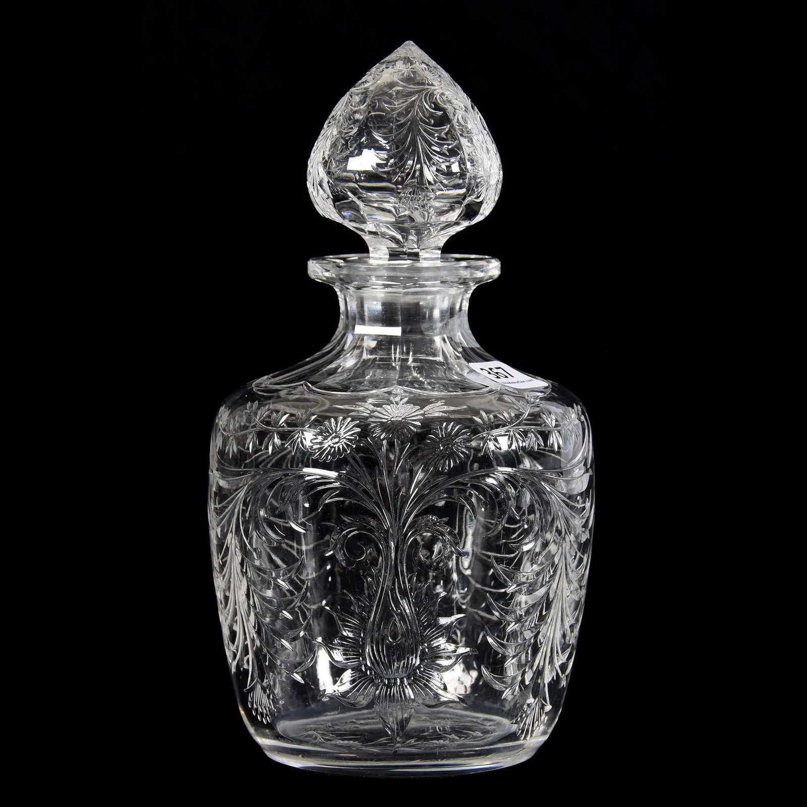 Large Cologne Bottle, ABCG, Signed Hawkes: Large Cologne Bottle, ABCG, Signed Hawkes, 8", Finely Engraved Intaglio Pattern with Pattern Cut Stopper and Base, Nice Quality, Mike & Mary Ann Callahan, OK