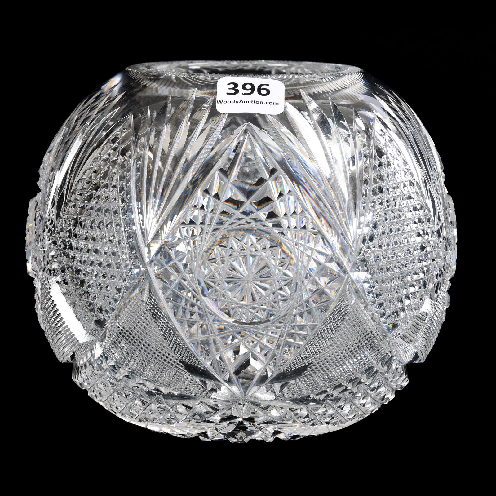 Rose Bowl, ABCG: Rose Bowl, ABCG, 5" X 6", Hobstar, Nailhead Diamond, Strawberry Diamond, Diamond and Fan Motif, Notched Rim, Hobstar Base, Mike & Mary Ann Callahan, OK