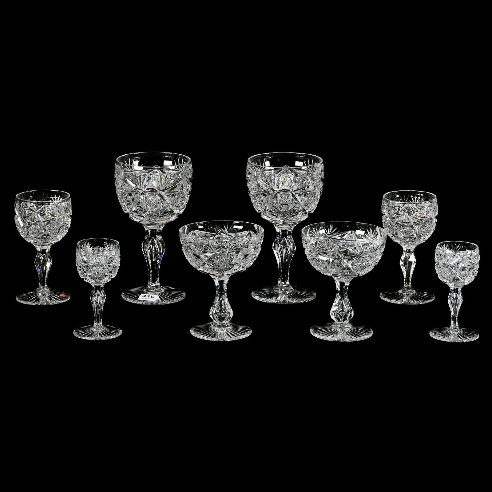(8) Stems, ABCG, Signed Libbey Colonna Pattern: (8) Stems, ABCG, Signed Libbey Colonna Pattern, (2) 6.5" Goblets, (2) 4.75" Wines, (2) 4.625" Champagnes, (2) 4" Cordials, Mike & Mary Ann Callahan, OK