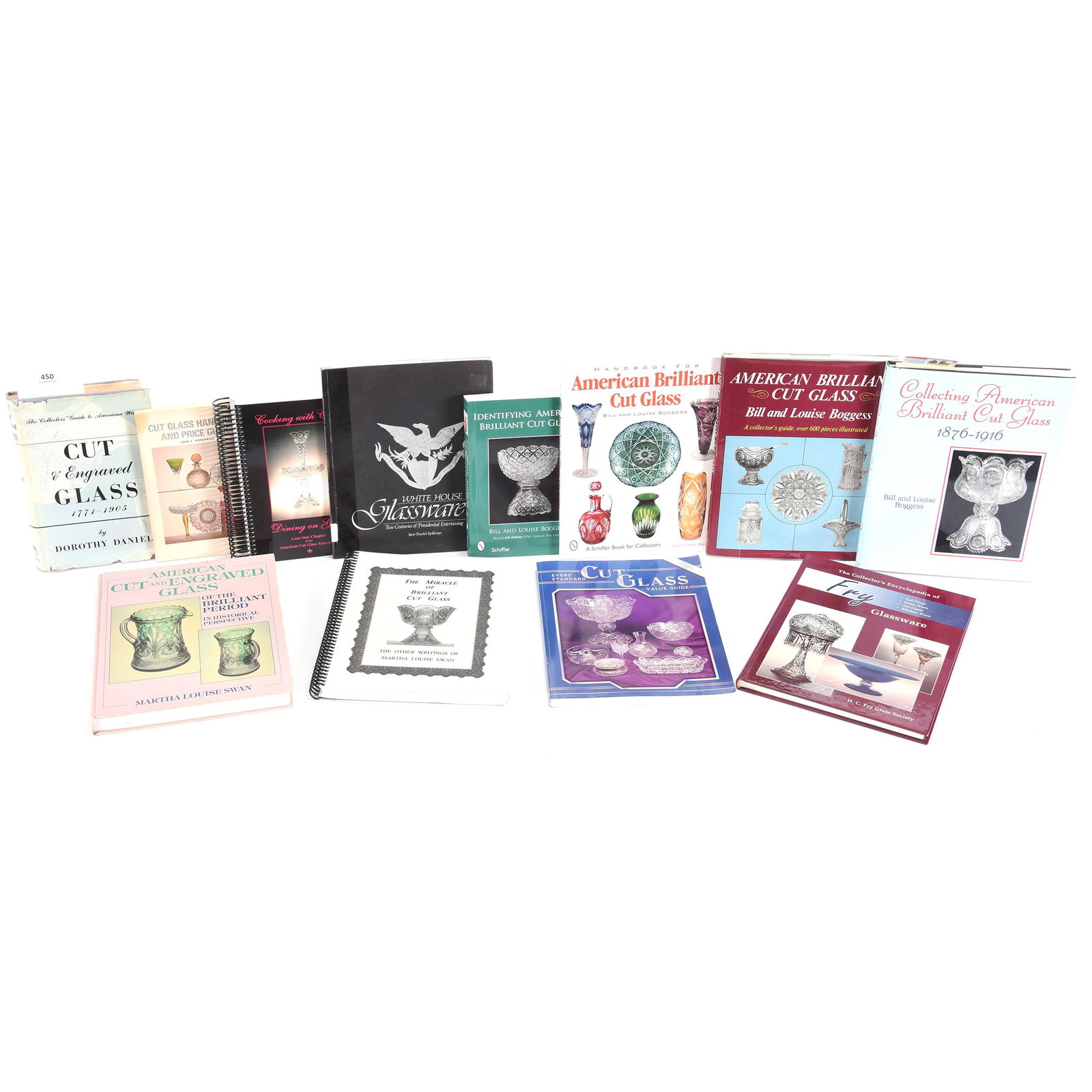 (12) Books About American Brilliant Cut Glass: (12) Books About American Brilliant Cut Glass, (1) Cut Glass Handbook & Price Guide by John F. Hotchkiss, 1970, (1) Cut & Engraved Glass 1771-1905 by Dorothy Daniel, (1) Cooking with Class Dining with