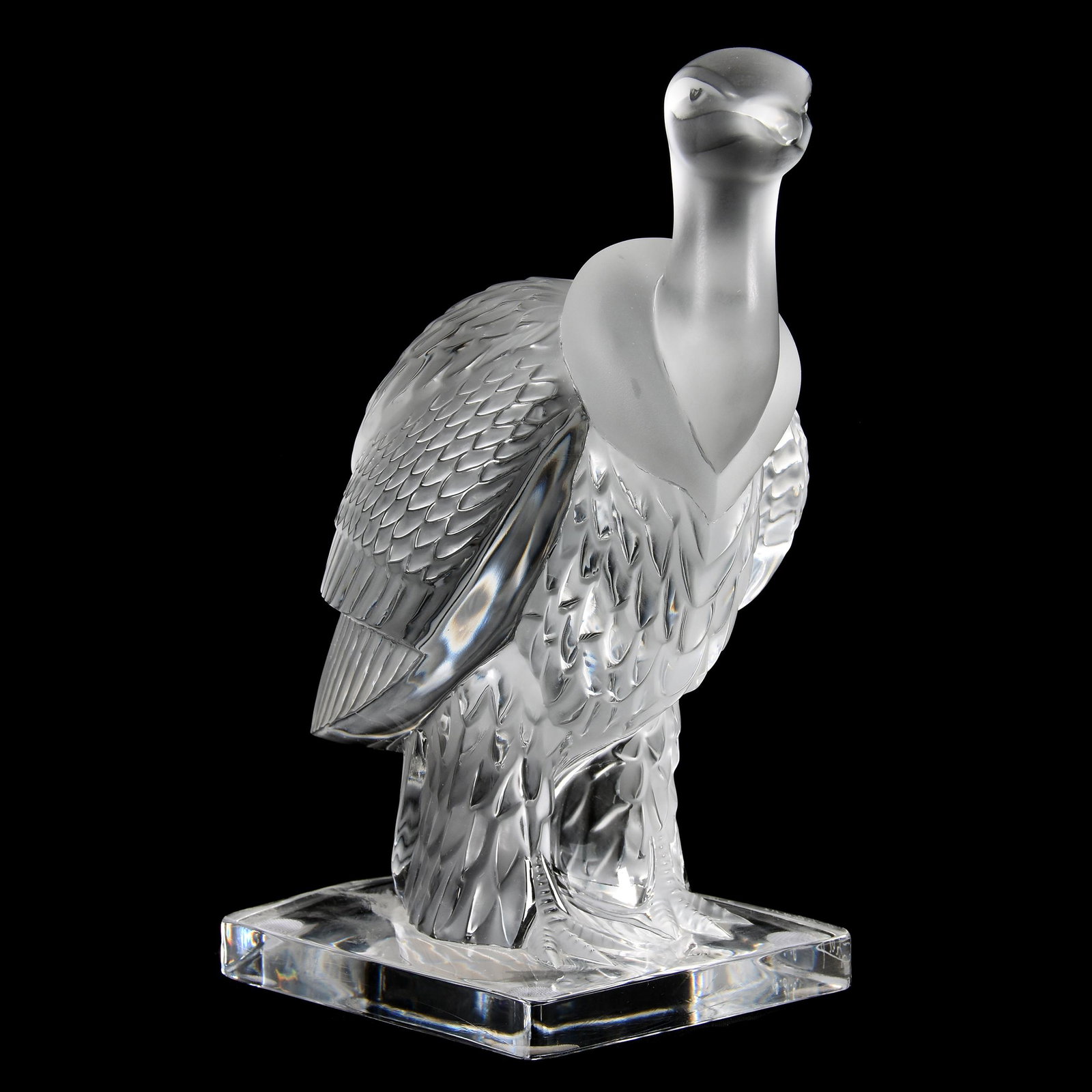 Figure Signed Lalique France, Vulture/Condor: Figure Signed Lalique France, Vulture/Condor, 10.25" x 8", Artist Signed "Marie Claude Lalique", Dated 1990, Script Signature, Total Weight 12 lb., 1 oz., from the estate of Ronald W. Prielipp PHD, Sa