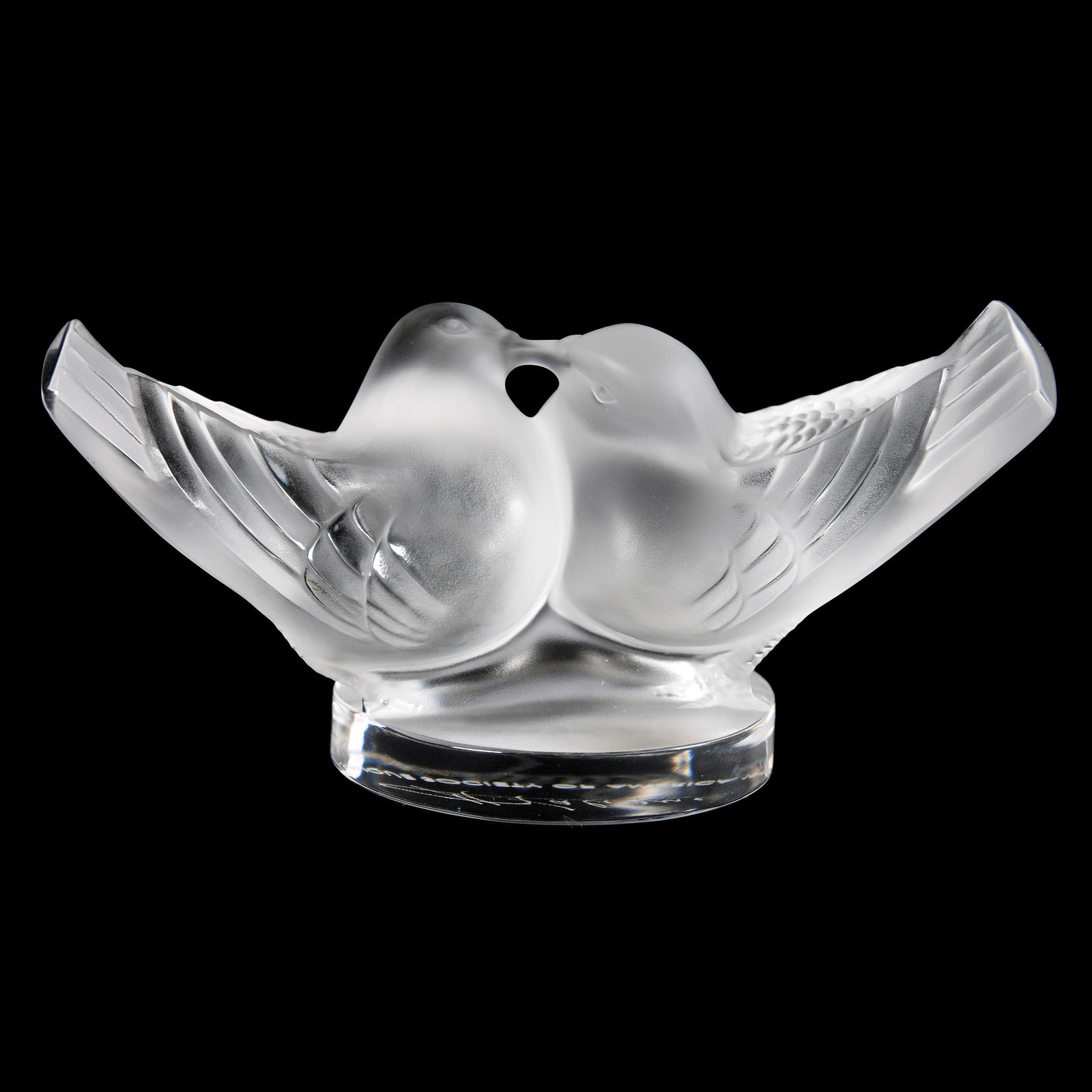 Paperweight Signed Lalique France, Two Birds: Paperweight Signed Lalique France, Two Birds, 2.75" x 6", Script Signature, also Artist Signed "Marie Claude Lalique", Lalique Society of America 1993, from the estate of Ronald W. Prielipp PHD, Salin