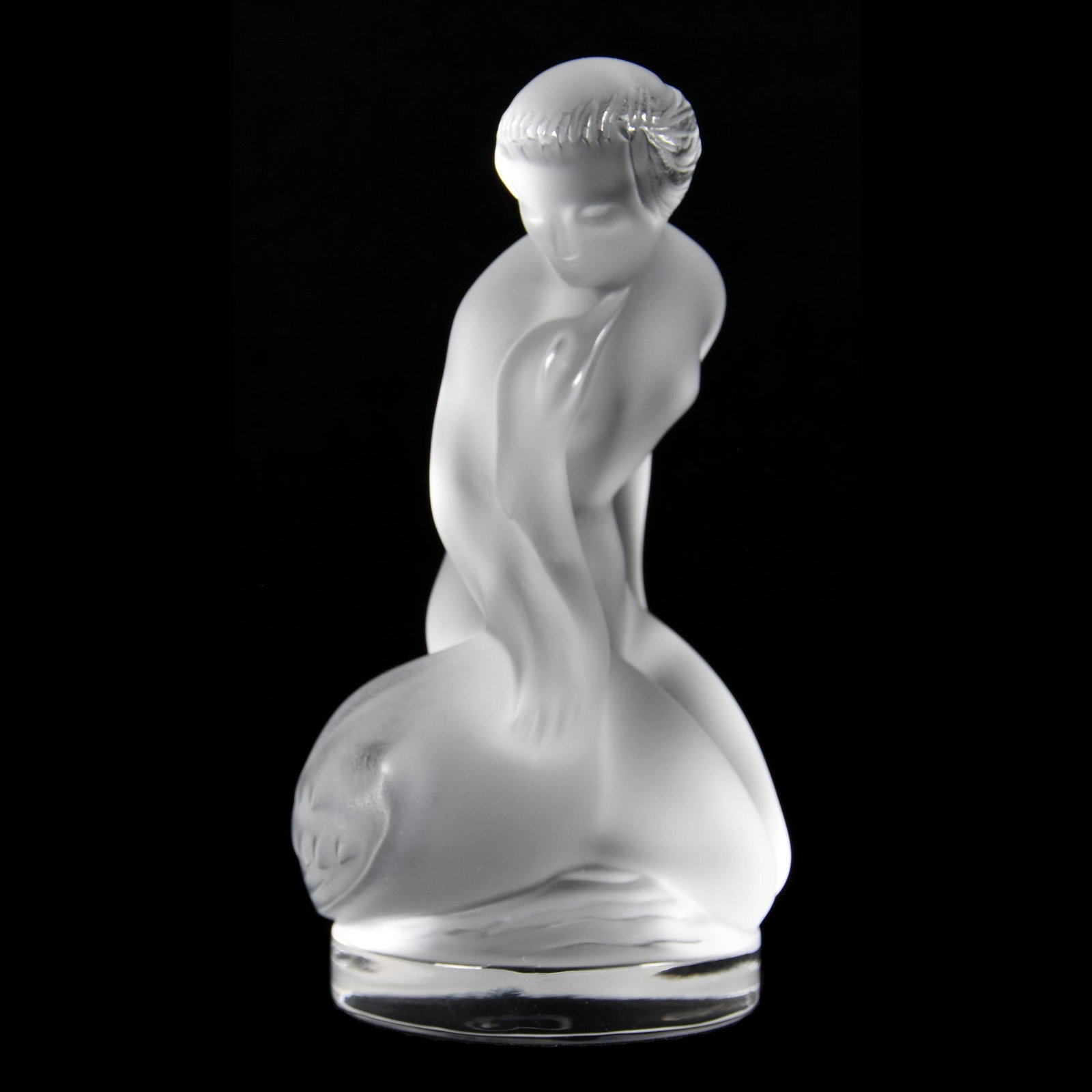Figure Signed Lalique France, Leda: Figure Signed Lalique France, Leda, 4.5", Woman with Goose, Script Signature, from the estate of Ronald W. Prielipp PHD, Salina, KS. Ron was a professor of mathematics at Bethany College, Lindsborg, K