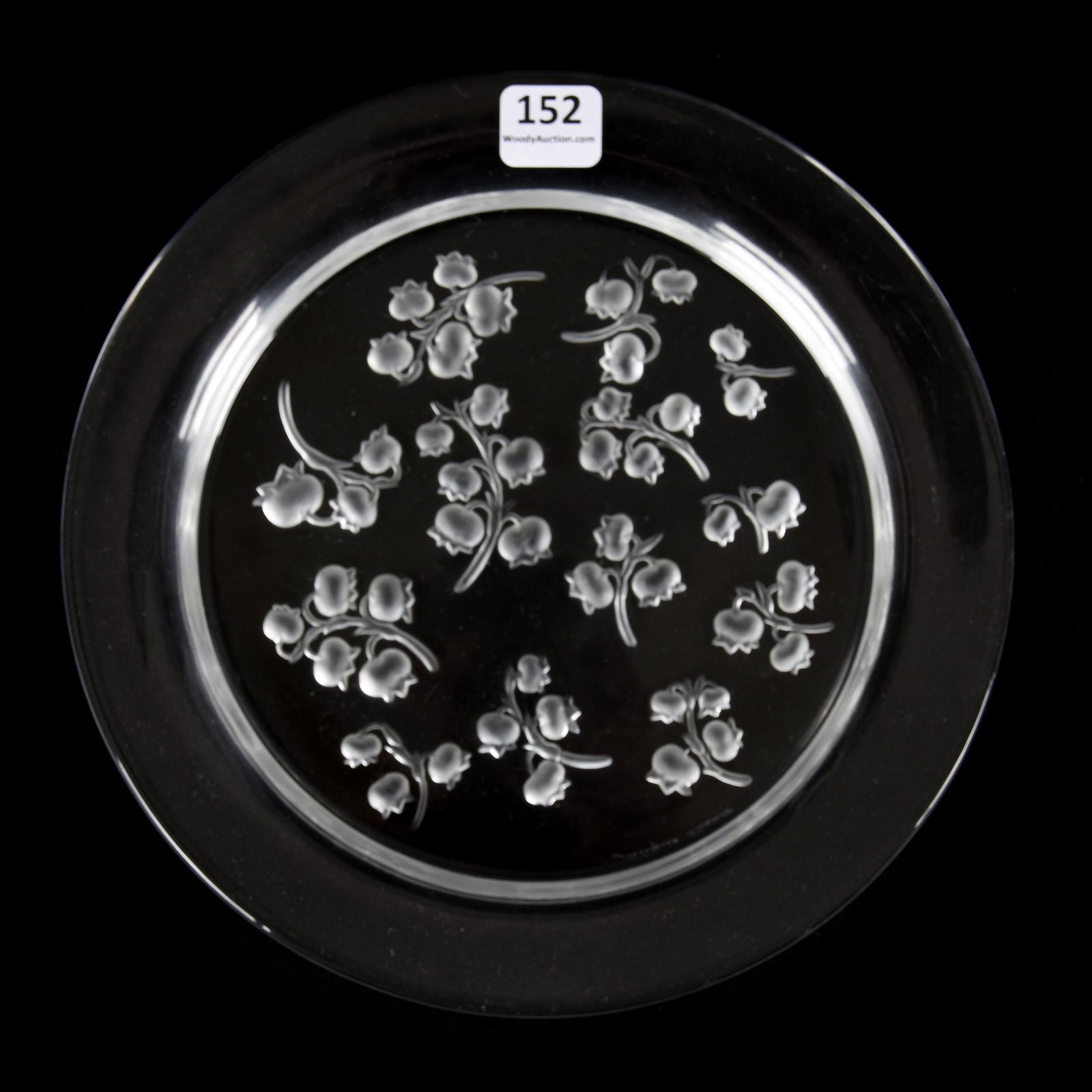 Plate Signed Lalique France, Muguet Pattern: Plate Signed Lalique France, Muguet Pattern, 8.25", Script Signature, from the estate of Ronald W. Prielipp PHD, Salina, KS. Ron was a professor of mathematics at Bethany College, Lindsborg, KS. Ron a