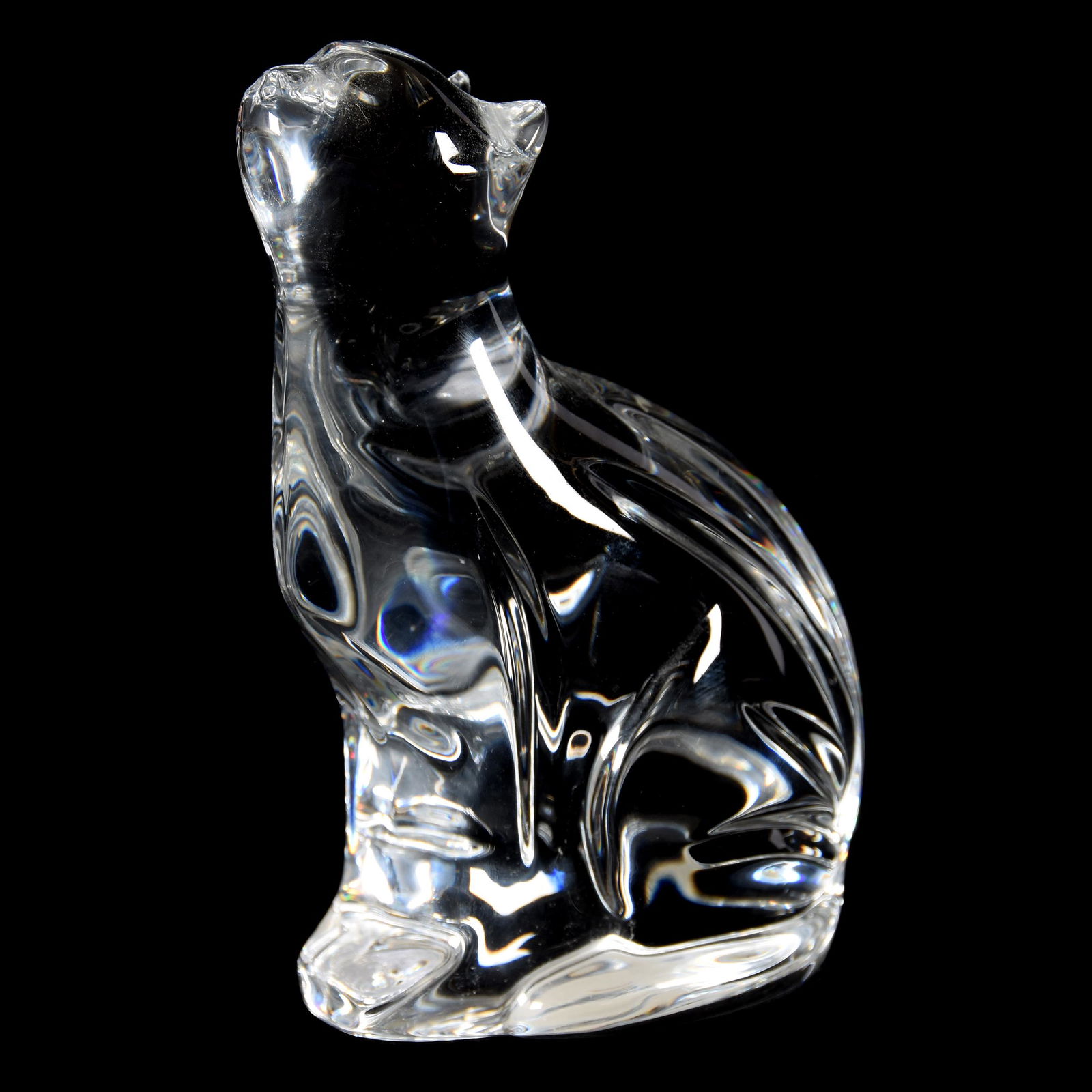 Crystal Cat Figure Signed Waterford: Crystal Cat Figure Signed Waterford, 5", from the estate of Ronald W. Prielipp PHD, Salina, KS. Ron was a professor of mathematics at Bethany College, Lindsborg, KS. Ron and his wife, Elizabeth, colle
