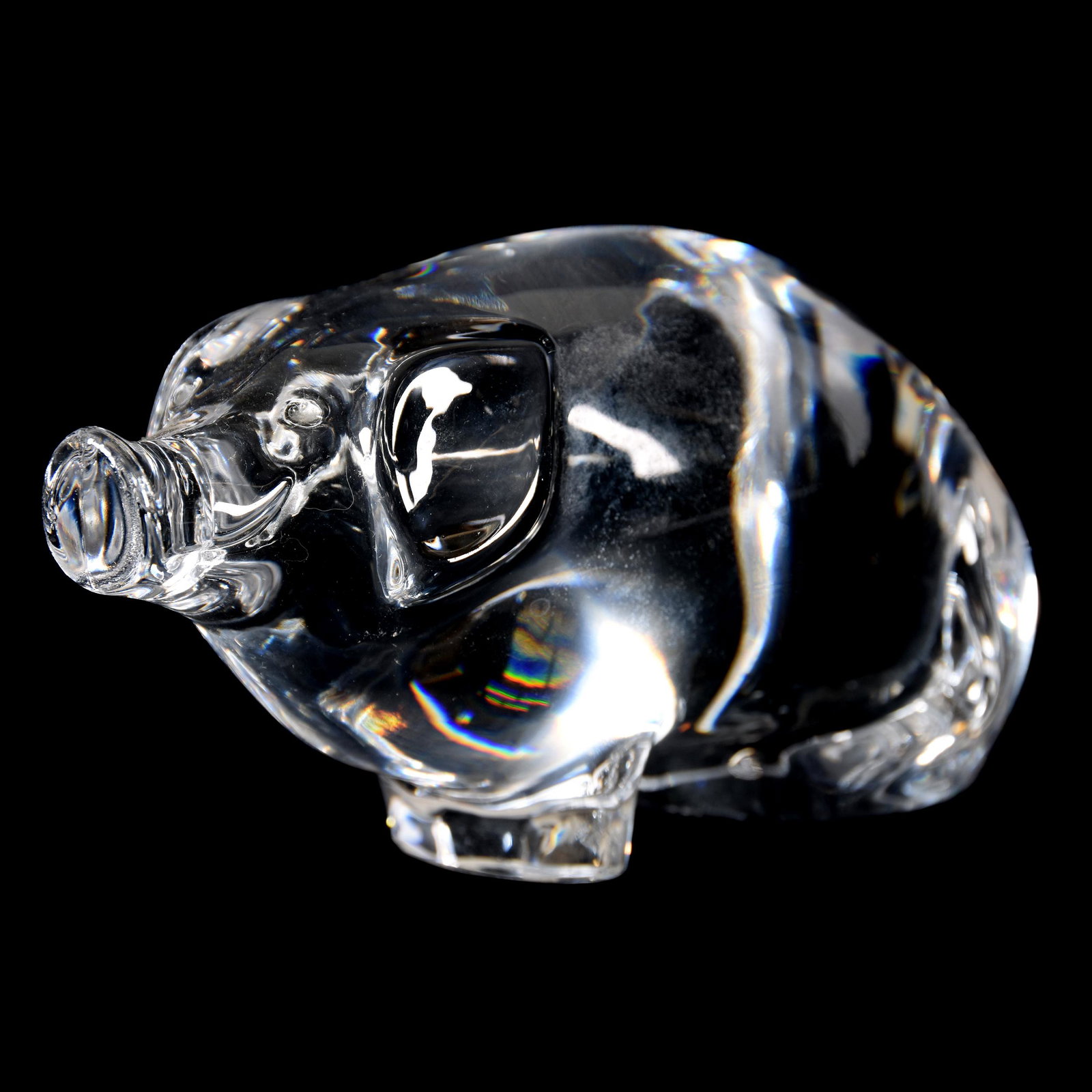 Pig Figure Signed Orrefors Clear Crystal: Pig Figure Signed Orrefors Clear Crystal, 2.75" x 6", from the estate of Ronald W. Prielipp PHD, Salina, KS. Ron was a professor of mathematics at Bethany College, Lindsborg, KS. Ron and his wife, Eli