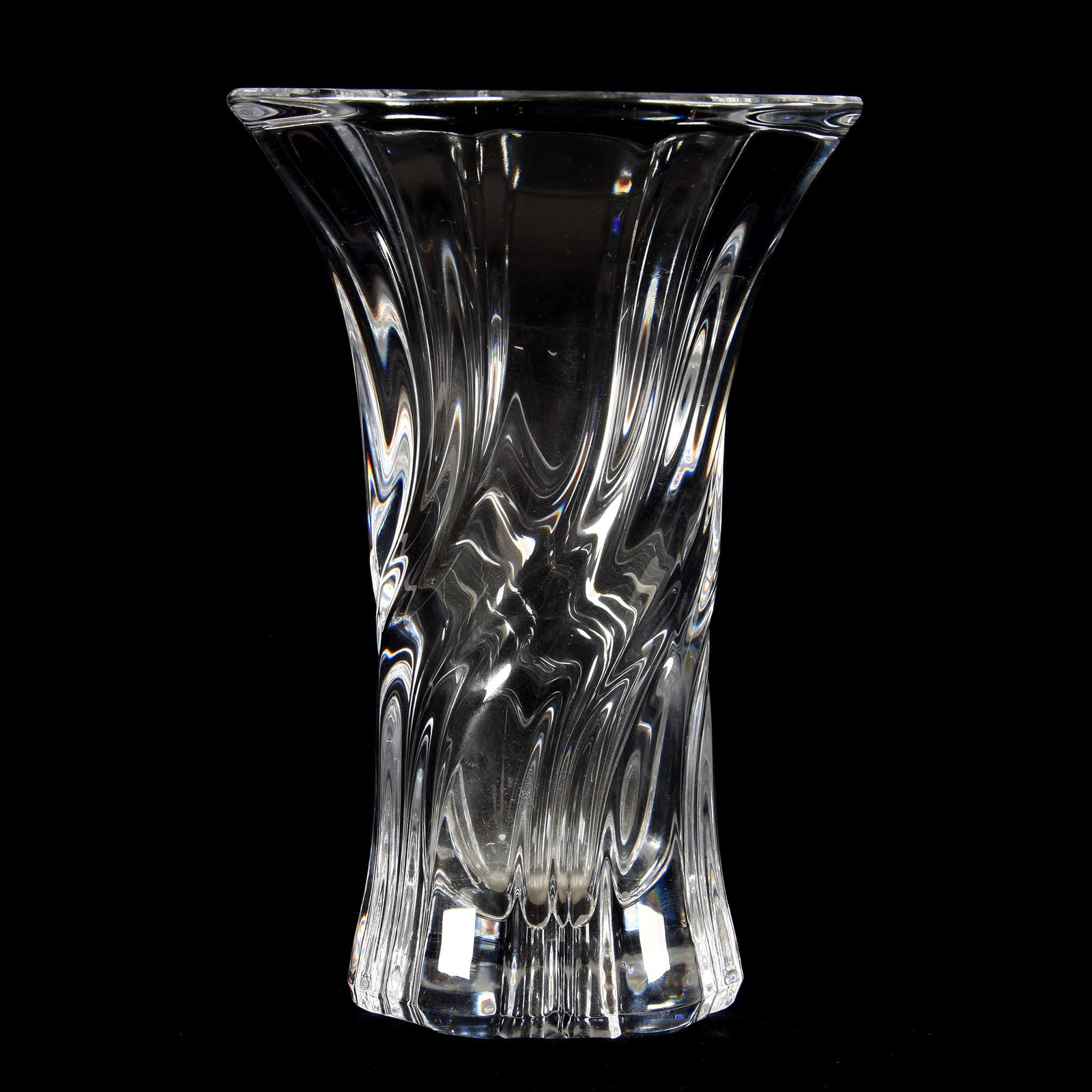 Vase, Clear Crystal: Vase, Clear Crystal, 10" x 7.25", Heavy Blank, Circular Mark with "Cristal" and Chalice & Letter "C" Inside Chalice, Unidentified Maker, from the estate of Ronald W. Prielipp PHD, Salina, KS. Ron was 