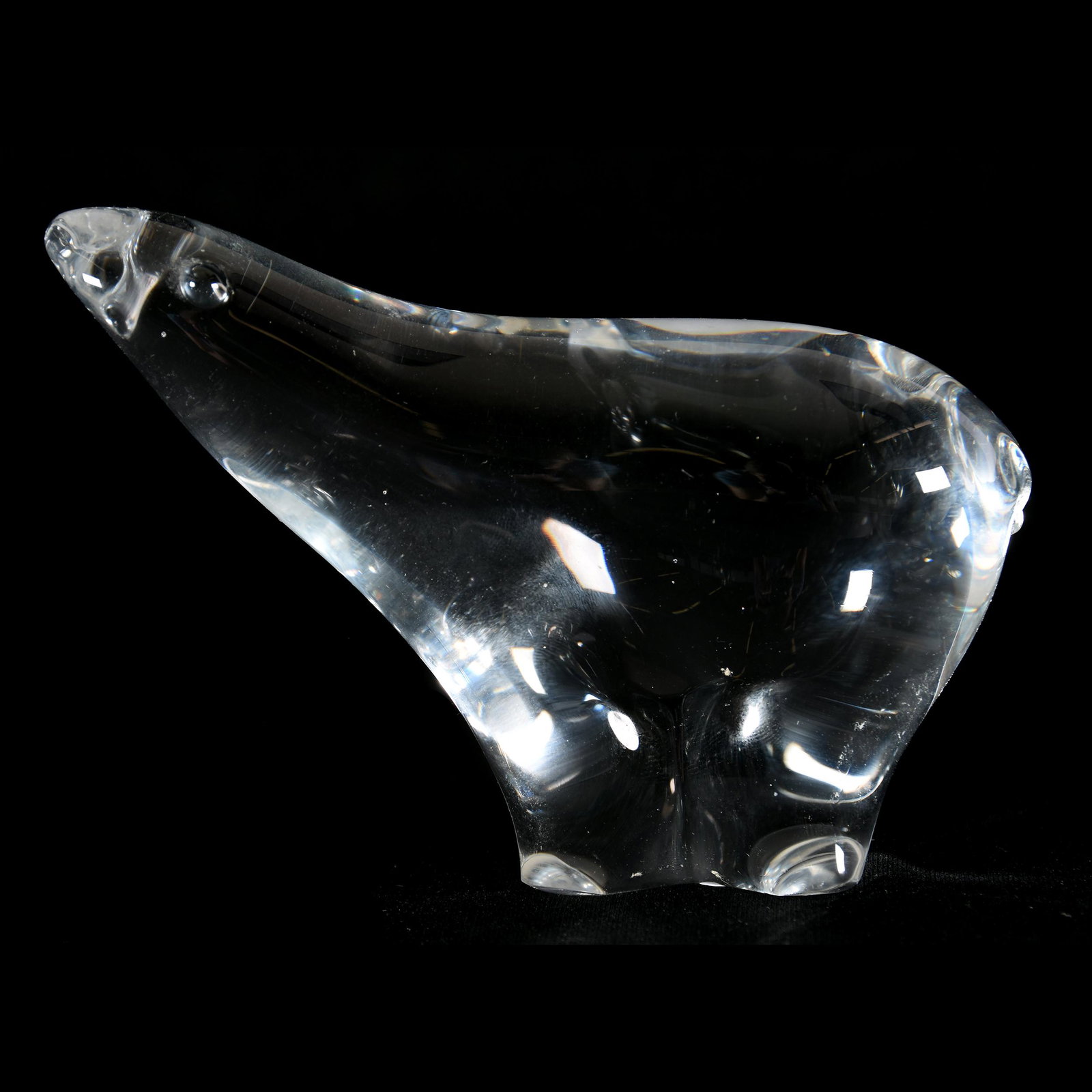 Figurine Signed Maleras By Mats Jonasson, Polar Bear: Figurine Signed Maleras by Mats Jonasson, Polar Bear, 3.25" x 4.5", Clear Crystal, from the estate of Ronald W. Prielipp PHD, Salina, KS. Ron was a professor of mathematics at Bethany College, Lindsbo