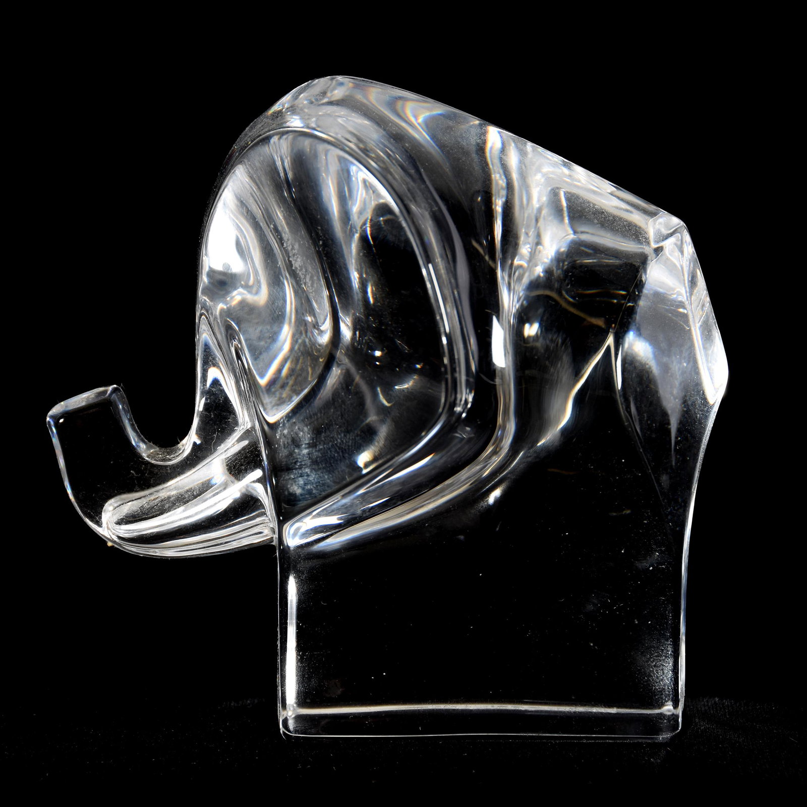 Figurine Signed Orrefors, Elephant: Figurine Signed Orrefors, Elephant, 3.75" x 3.75", Swedish Clear Crystal #4807-14, from the estate of Ronald W. Prielipp PHD, Salina, KS. Ron was a professor of mathematics at Bethany College, Lindsbo