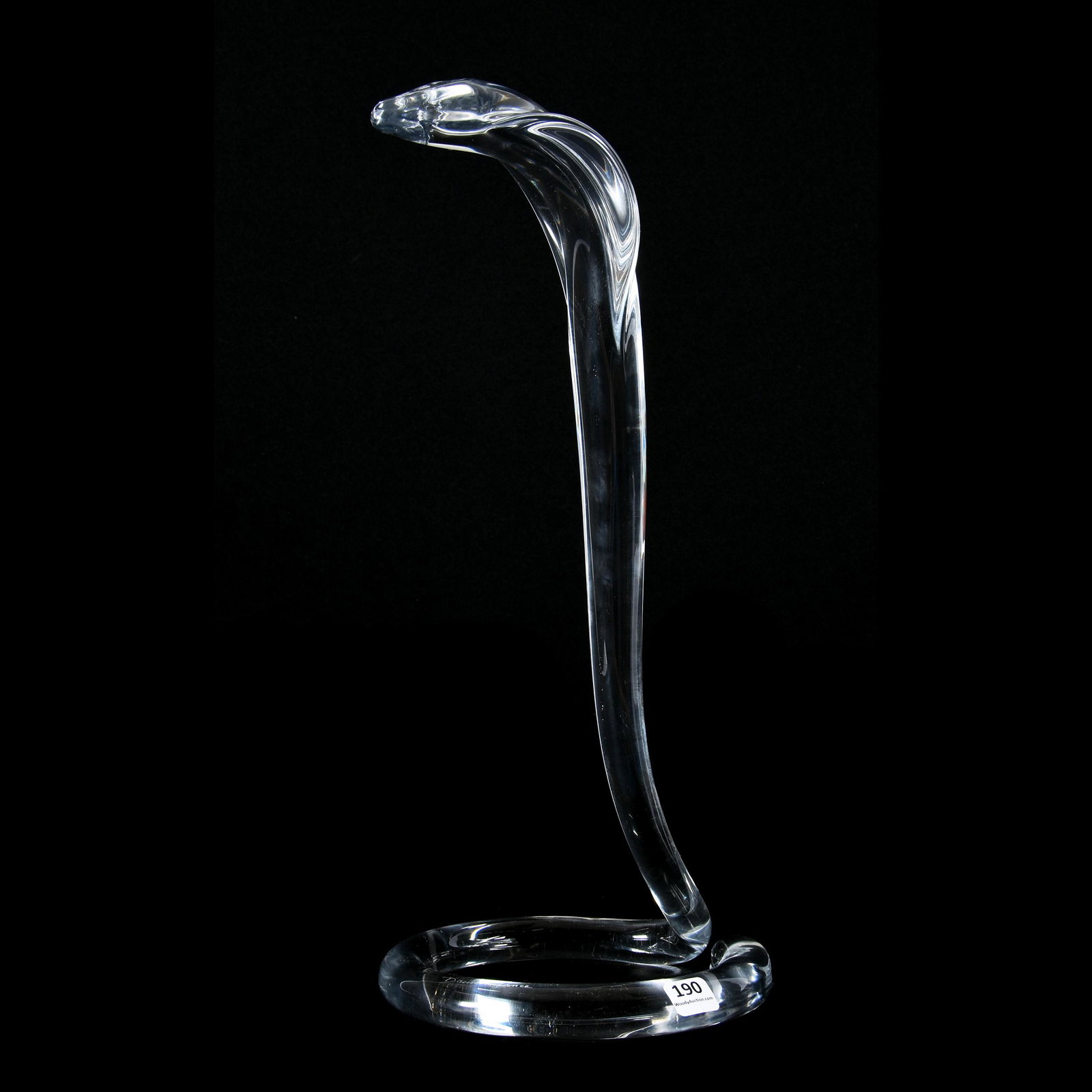 Sculpture, Signed Daum France, Cobra: Sculpture, Signed Daum France, Cobra, 16" x 7", Clear Crystal, from the estate of Ronald W. Prielipp PHD, Salina, KS. Ron was a professor of mathematics at Bethany College, Lindsborg, KS. Ron and his 