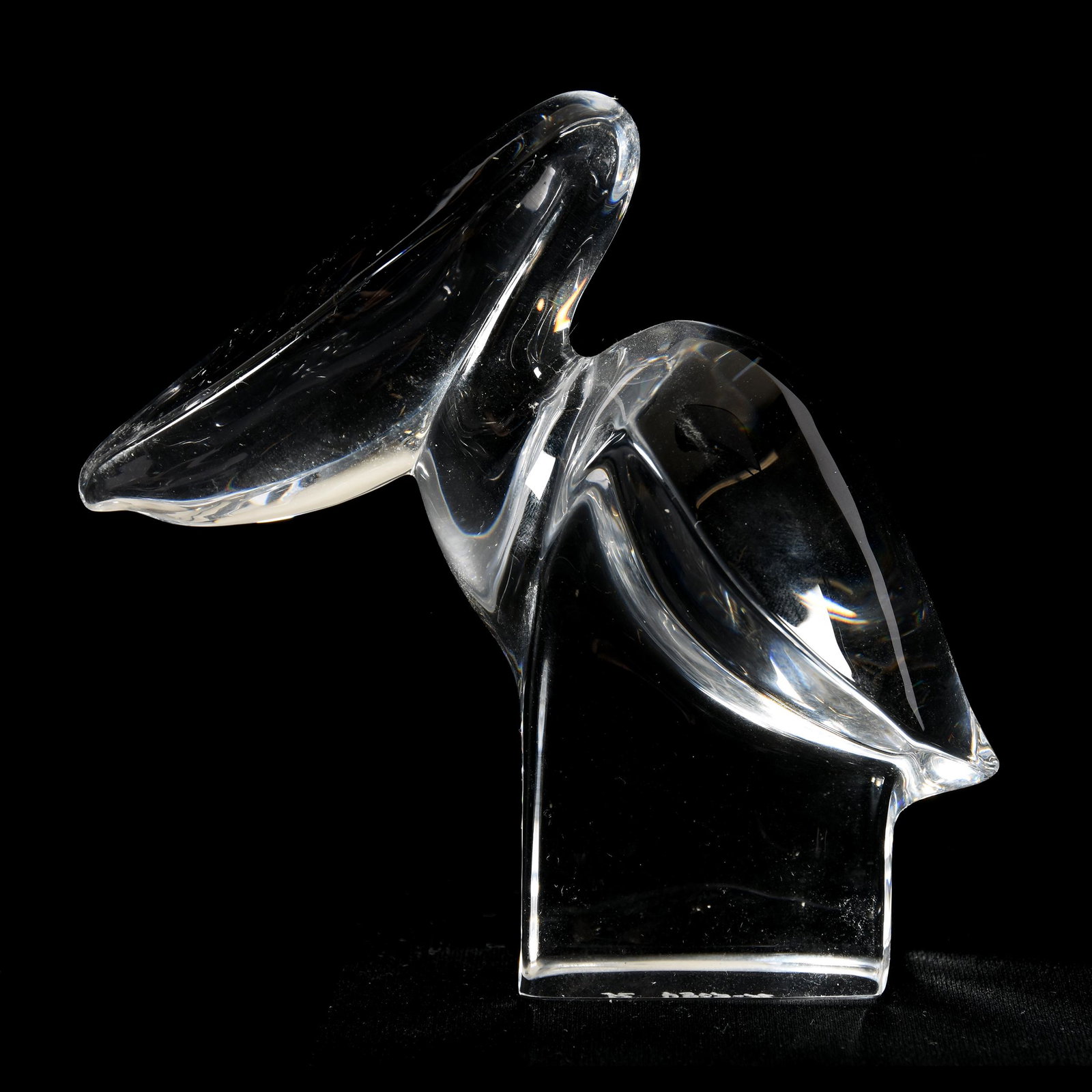 Figurine Signed Orrefors, Pelican: Figurine Signed Orrefors, Pelican, 4.25" x 4.5", Swedish Clear Crystal #4807-16, from the estate of Ronald W. Prielipp PHD, Salina, KS. Ron was a professor of mathematics at Bethany College, Lindsborg