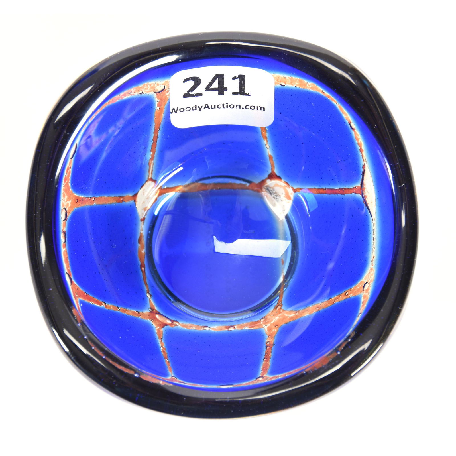 Contemporary Art Glass Bowl By Orrefors: Contemporary Art Glass Bowl by Orrefors, 1.5" x 3.25", #4275, Artist Signed Sven Palmquist, Blue and Clear Tic-Tac-Toe Design, from the estate of Ronald W. Prielipp PHD, Salina, KS. Ron was a professo