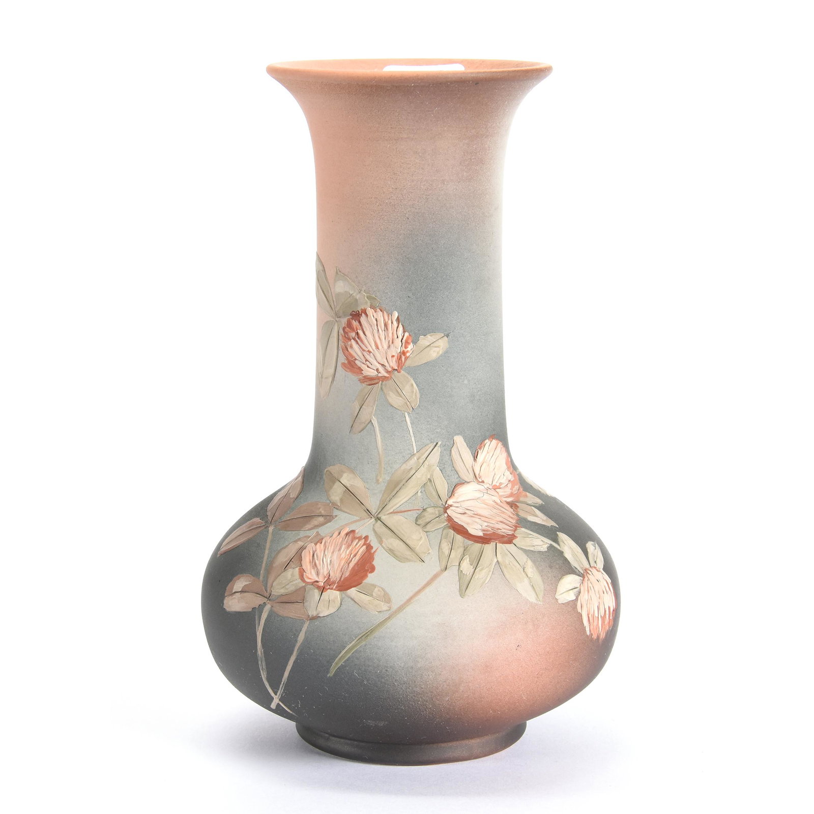 Rookwood Art Pottery Vase Dated 1892: Rookwood Art Pottery Vase Dated 1892, 7" x 4.5", #86E, Artist Signature "AMV" (Anna M. Valentien), Pink and Gray Tones with Floral Blossom Decor, from the estate of Ronald W. Prielipp PHD, Salina, KS.