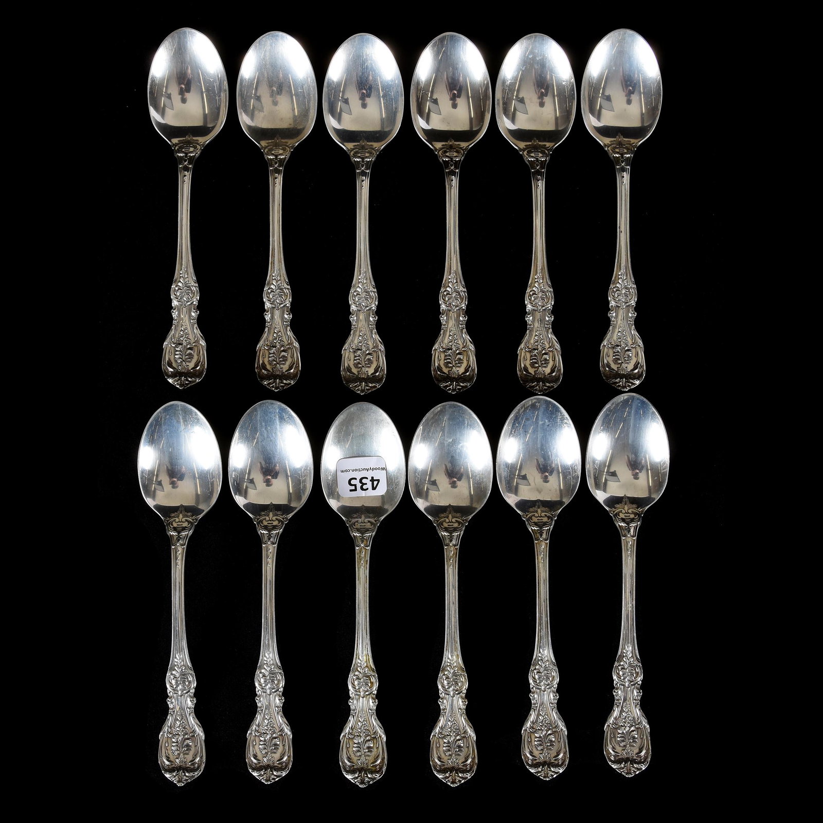 Francis First Sterling Flatware By Reed & Barton: Francis First Sterling Flatware by Reed & Barton, 6.5", (12) Cream Soup Spoons - 600 grams, from the estate of Ronald W. Prielipp PHD, Salina, KS. Ron was a professor of mathematics at Bethany College