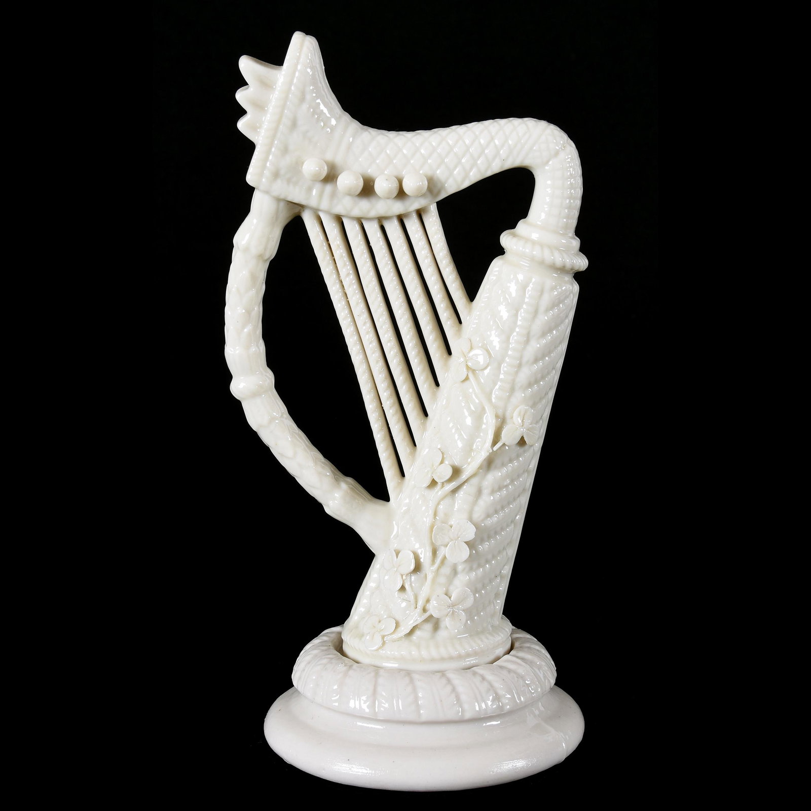 Harp Figure, Irish Belleek Black Mark: Harp Figure, Irish Belleek Black Mark, 8.75" x 4.5",, from the estate of Ronald W. Prielipp PHD, Salina, KS. Ron was a professor of mathematics at Bethany College, Lindsborg, KS. Ron and his wife, Eli