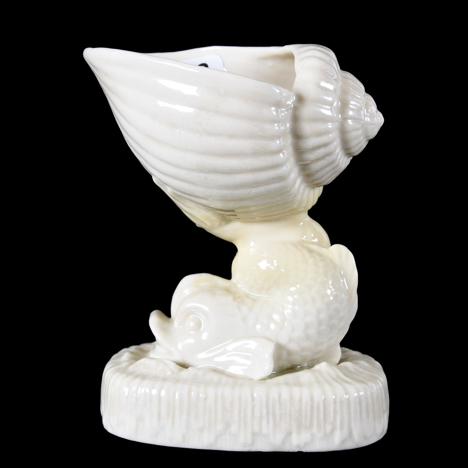 Dolphin Single Wink, Irish Belleek Black Mark: Dolphin Single Wink, Irish Belleek Black Mark, 5" x 4", Hard to See Hairline At Stem, from the estate of Ronald W. Prielipp PHD, Salina, KS. Ron was a professor of mathematics at Bethany College, Lind