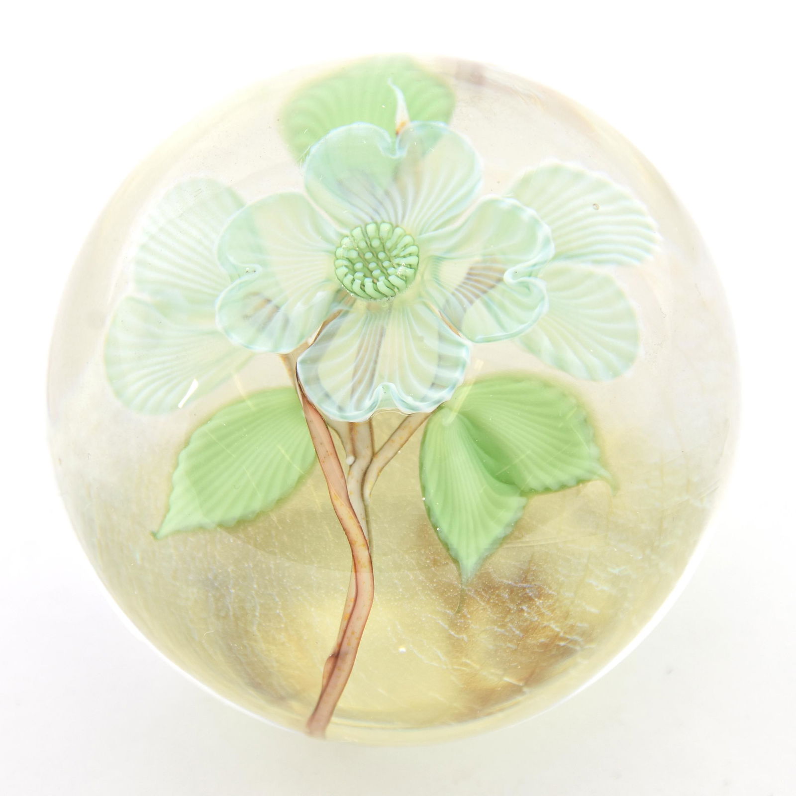 Paperweight Marked Orient & Flume Dated 1983: Paperweight Signed Orient & Flume Dated 1983, 2.25" Diameter, Limited Edition #112 of 250, Translucent Flower Design, Artist Signed "G. Jones", from the estate of Ronald W. Prielipp PHD, Salina, KS. R