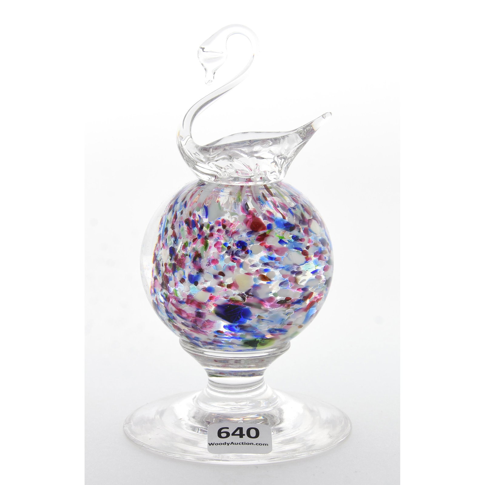 Paperweight, Pairpoint Pedestal with Full Figure Swan: Paperweight, Pairpoint Pedestal with Full Figure Swan, 5.75" x 3.25" Diameter, Multi-Color Mottled Design, from the estate of Ronald W. Prielipp PHD, Salina, KS. Ron was a professor of mathematics at 