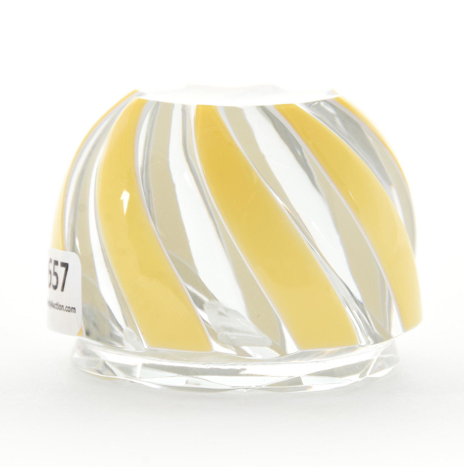 Paperweight Signed Baccarat: Paperweight Signed Baccarat, 3" Diameter, Yellow and White Overlay Cut Swirl Design, Sulphide of Woodrow Wilson, from the estate of Ronald W. Prielipp PHD, Salina, KS. Ron was a professor of mathemati