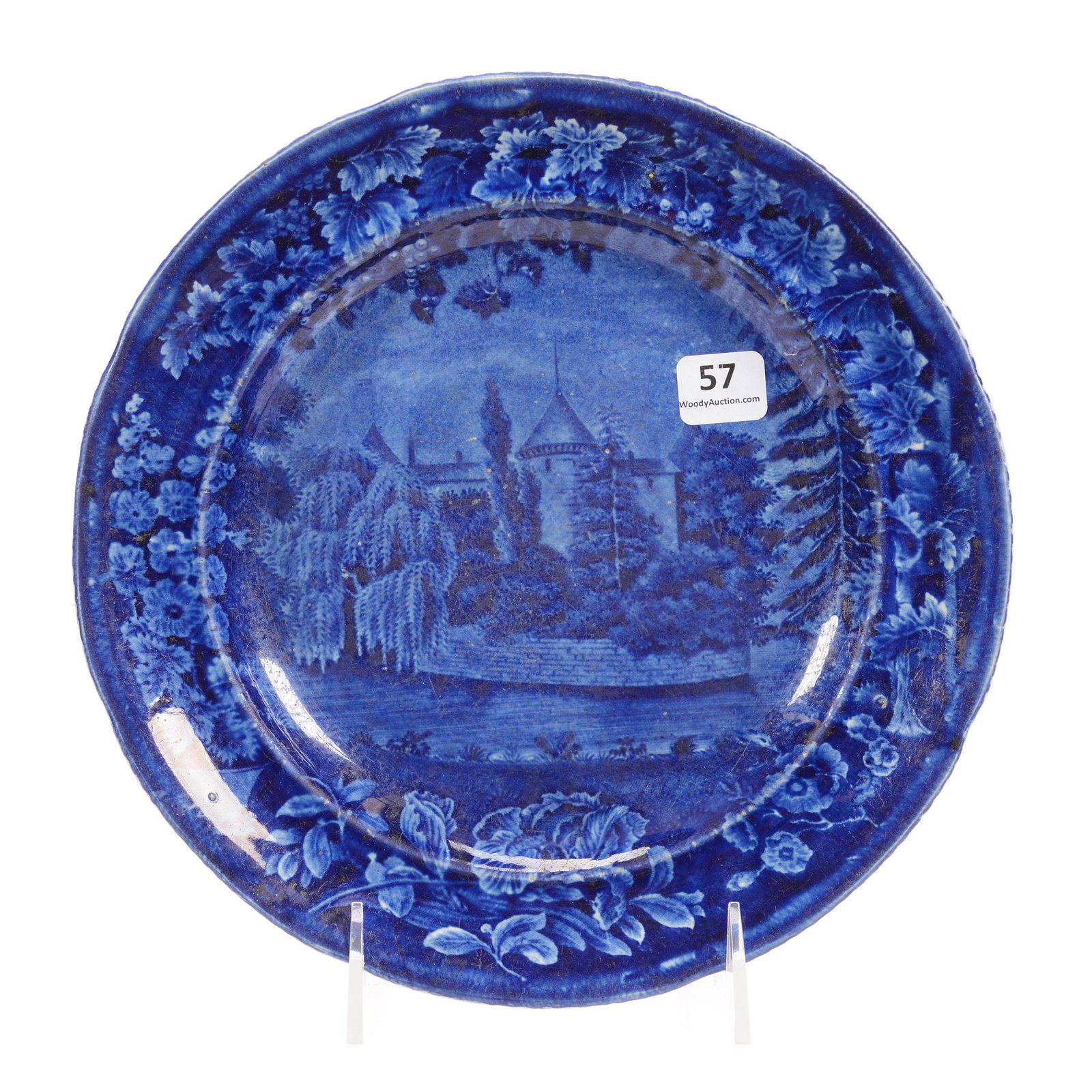 Plate, Flow Blue by Wood & Sons, Impressed Mark: Plate, Flow Blue by Wood and Sons, Impressed Mark, 9", View of Lagrange, Hampton Collection, TX
