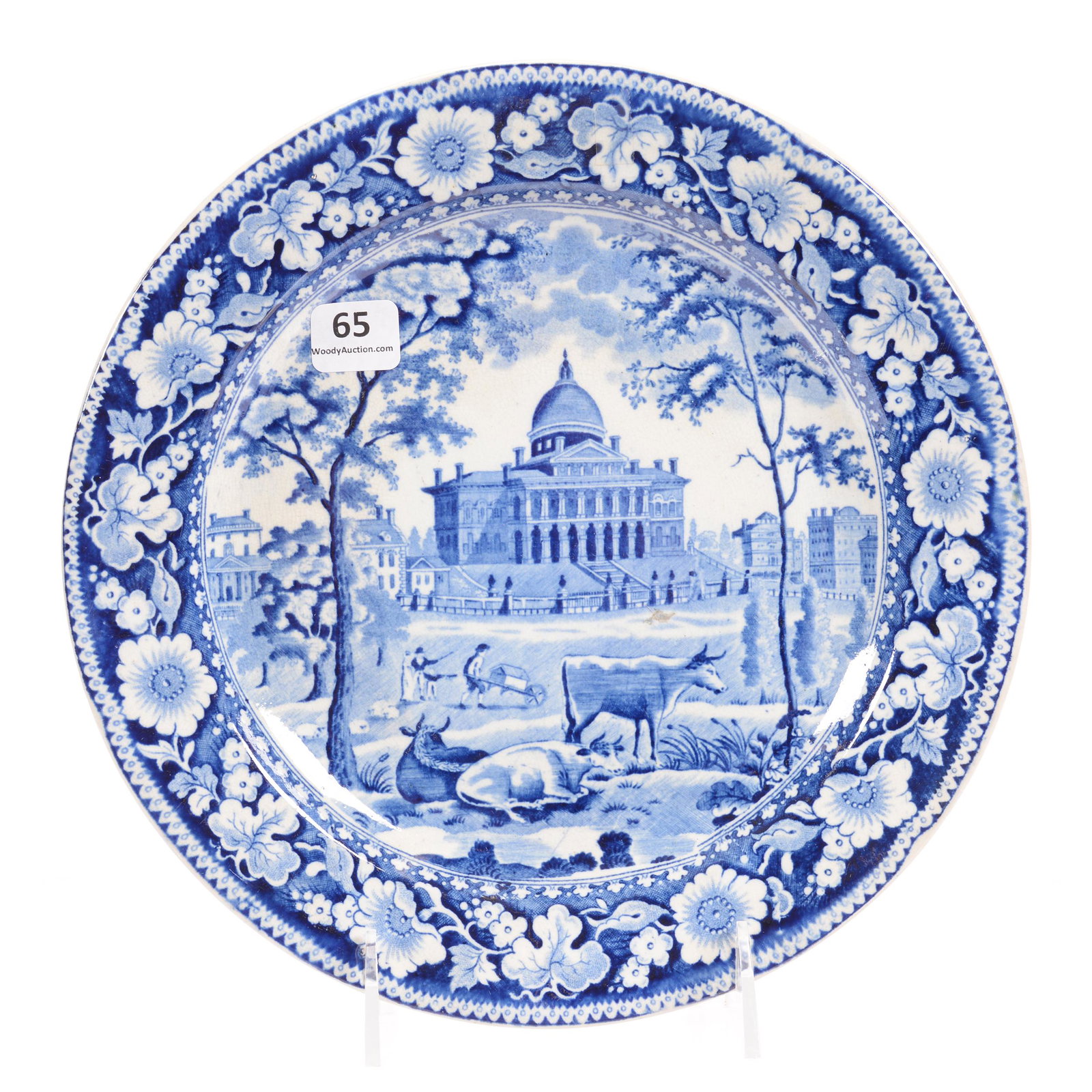 Plate, Flow Blue by Rogers, Capitol W/Cattle: Plate, Flow Blue by Rogers, Capitol W/Cattle, 9.5", Hampton Collection, TX