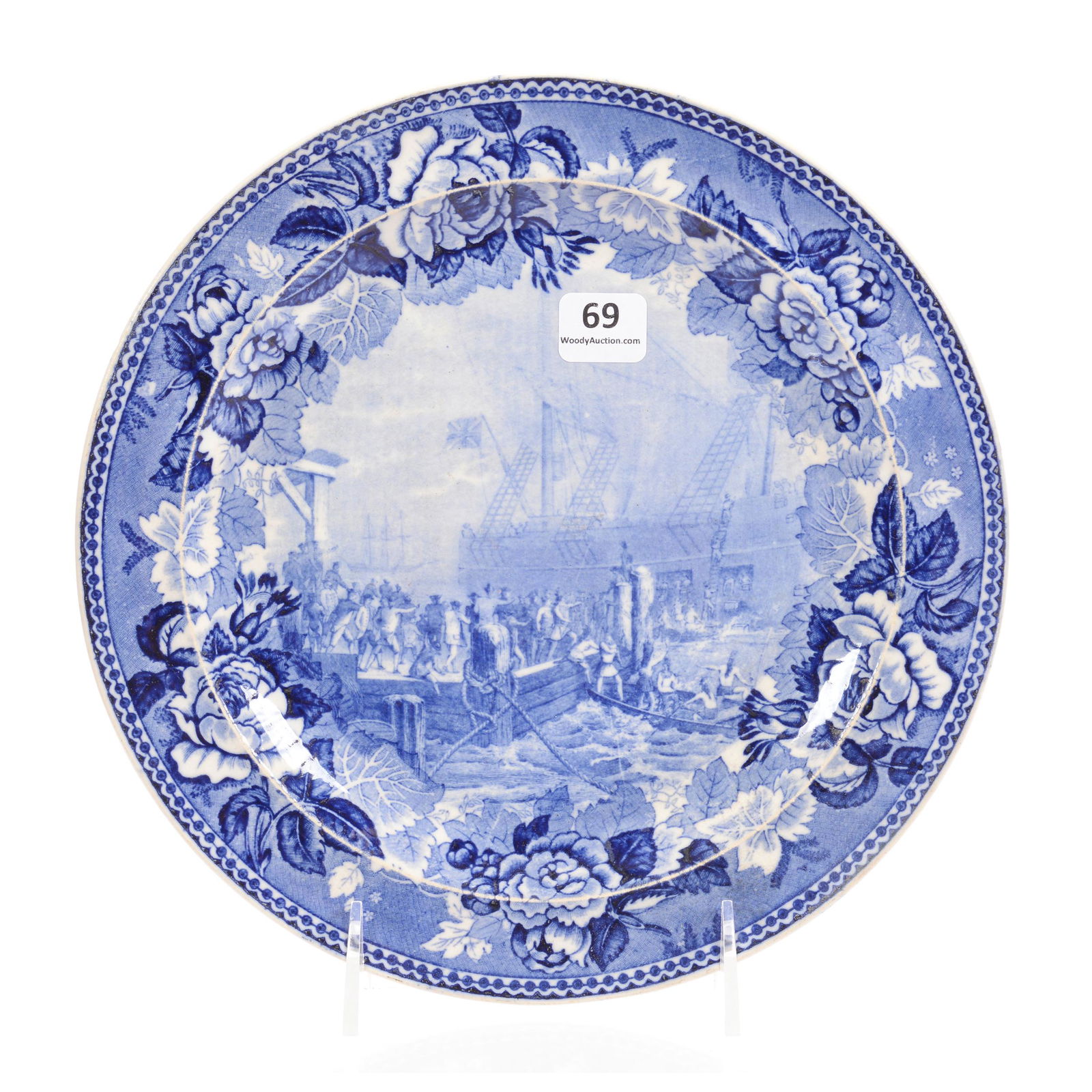 Plate, Flow Blue by Wedgwood, Boston Tea Party: Plate, Flow Blue by Wedgwood, Boston Tea Party, 9.25", December 16, 1773, Hampton Collection, TX