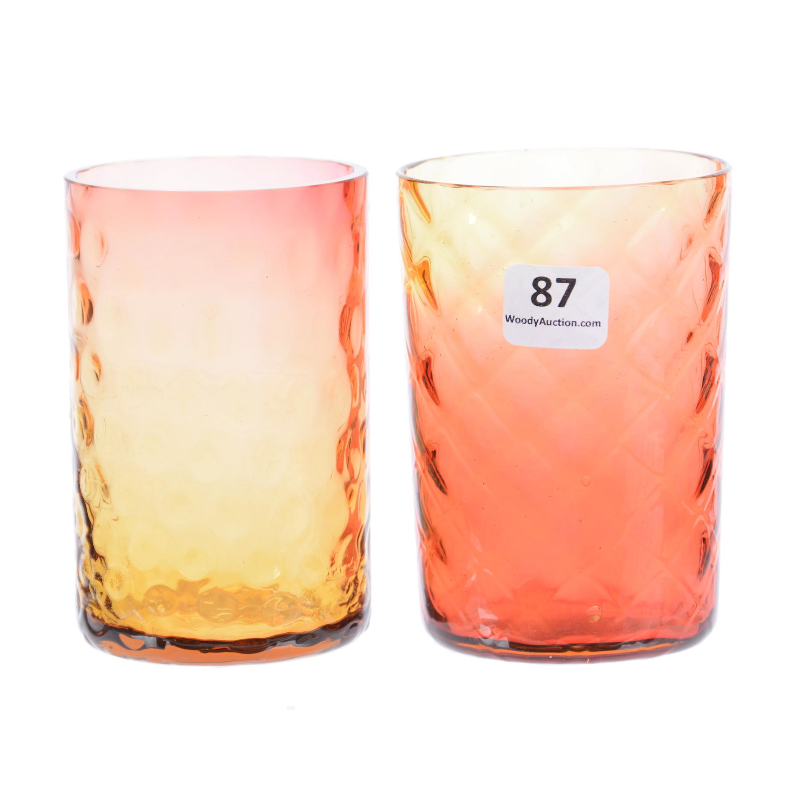 (2) Amberina Art Glass Tumblers: (2) Amberina Art Glass Tumblers, 4", (1) Diamond Quilted, (1) Coin Spot, Private Collection, Wichita, KS
