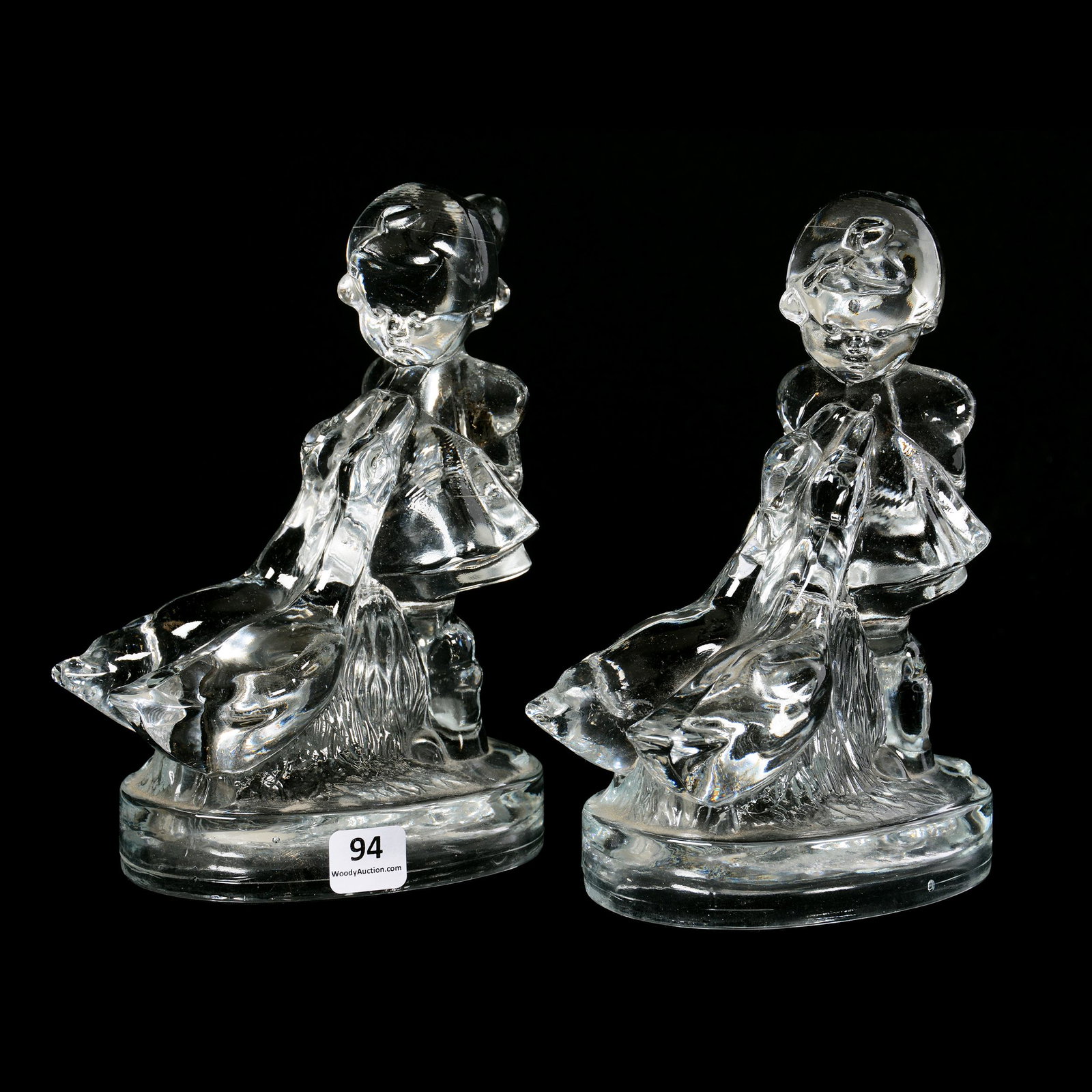 Pair Glass Goose Girl Candy Containers by L.E. Smith: Pair Glass Goose Girl Candy Containers by L.E. Smith, 7.5", Private Collection, Wichita, KS