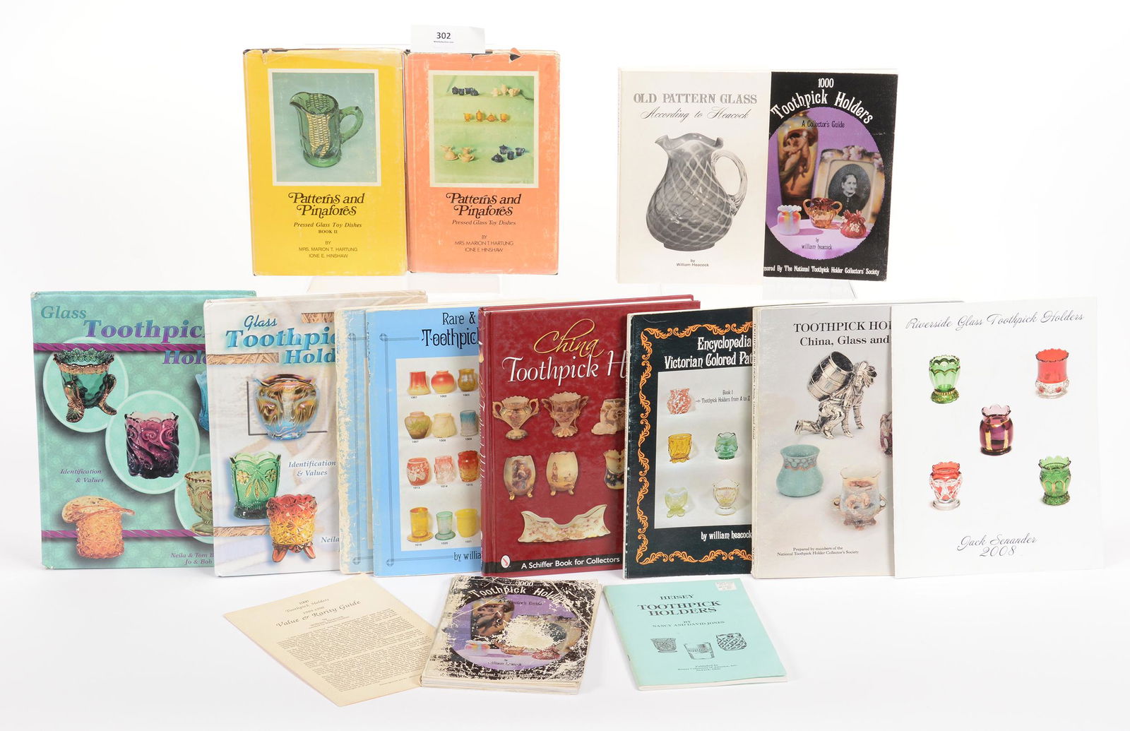 (12) Publications Re: Toothpick Holders & Toy Dishes: (12) Publications Re: Toothpick Holders and Toy Dishes Including: (2) Patterns and Pinafores, Pressed Glass Toy Dishes Books I and II by Marion T. Hartung and Ione E. Hinshaw, 1971, 1978; (1) Old Patt