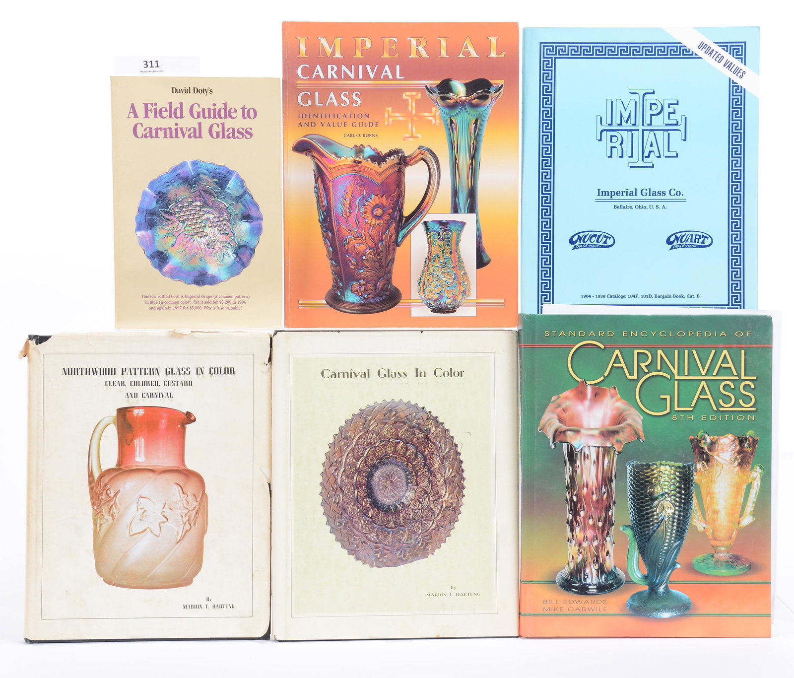 (6) Publications About Carnival Glass & More: (6) Publications about Carnival Glass and More Including: (1) David Doty's Field Guide to Carnival Glass, 1998; (1) Northwood Pattern Glass in Color by Marion T. Hartung, 1969; (1) Carnival Glass in C
