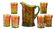 Carnival Glass Water Set, Green Singing Birds