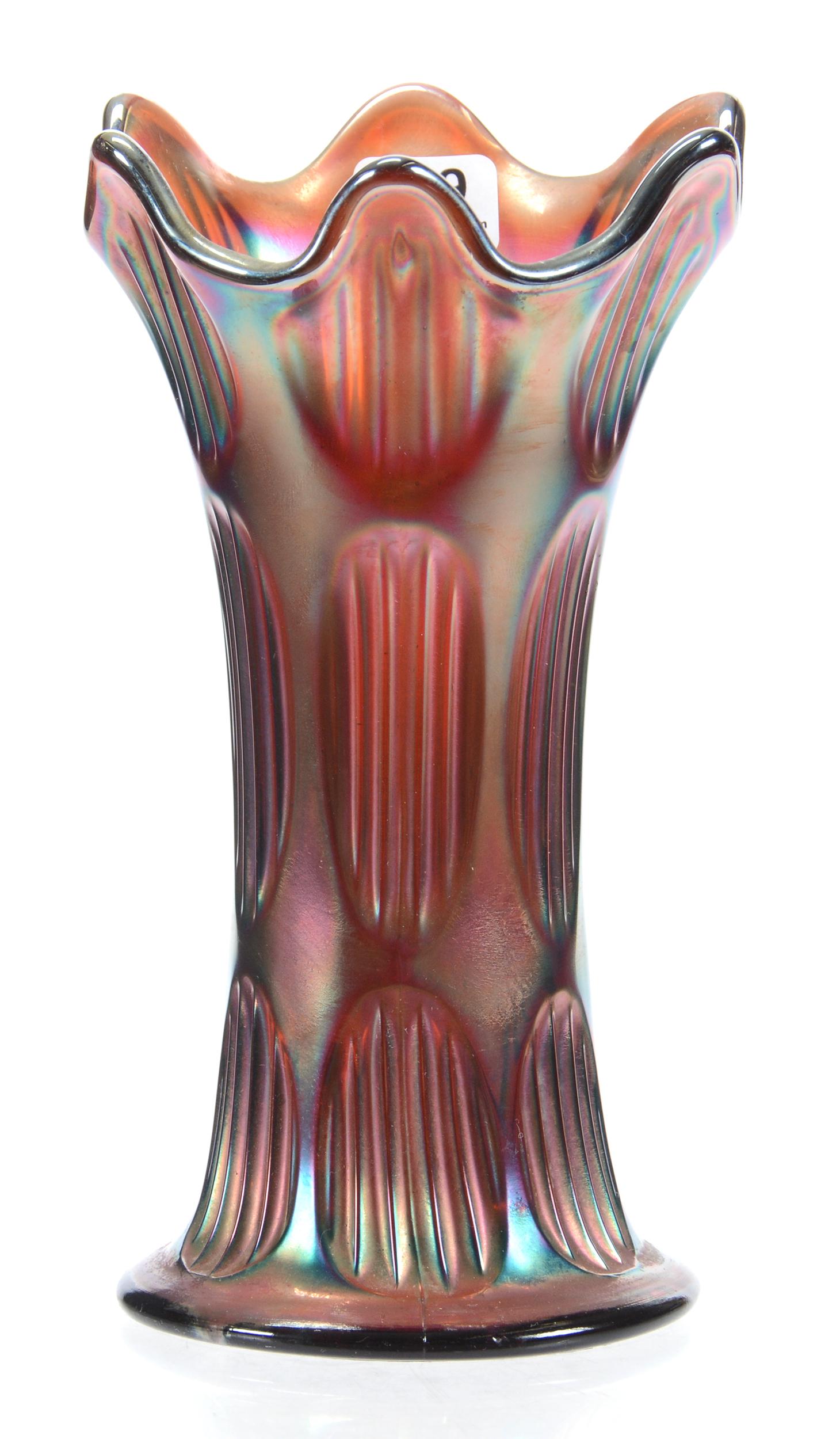 Carnival Glass Vase, Amethyst Diamond & Rib: Carnival Glass Vase, Amethyst Diamond and Rib, 7.25", by Fenton, 3.5" Base Diameter, Bob Albin, KS