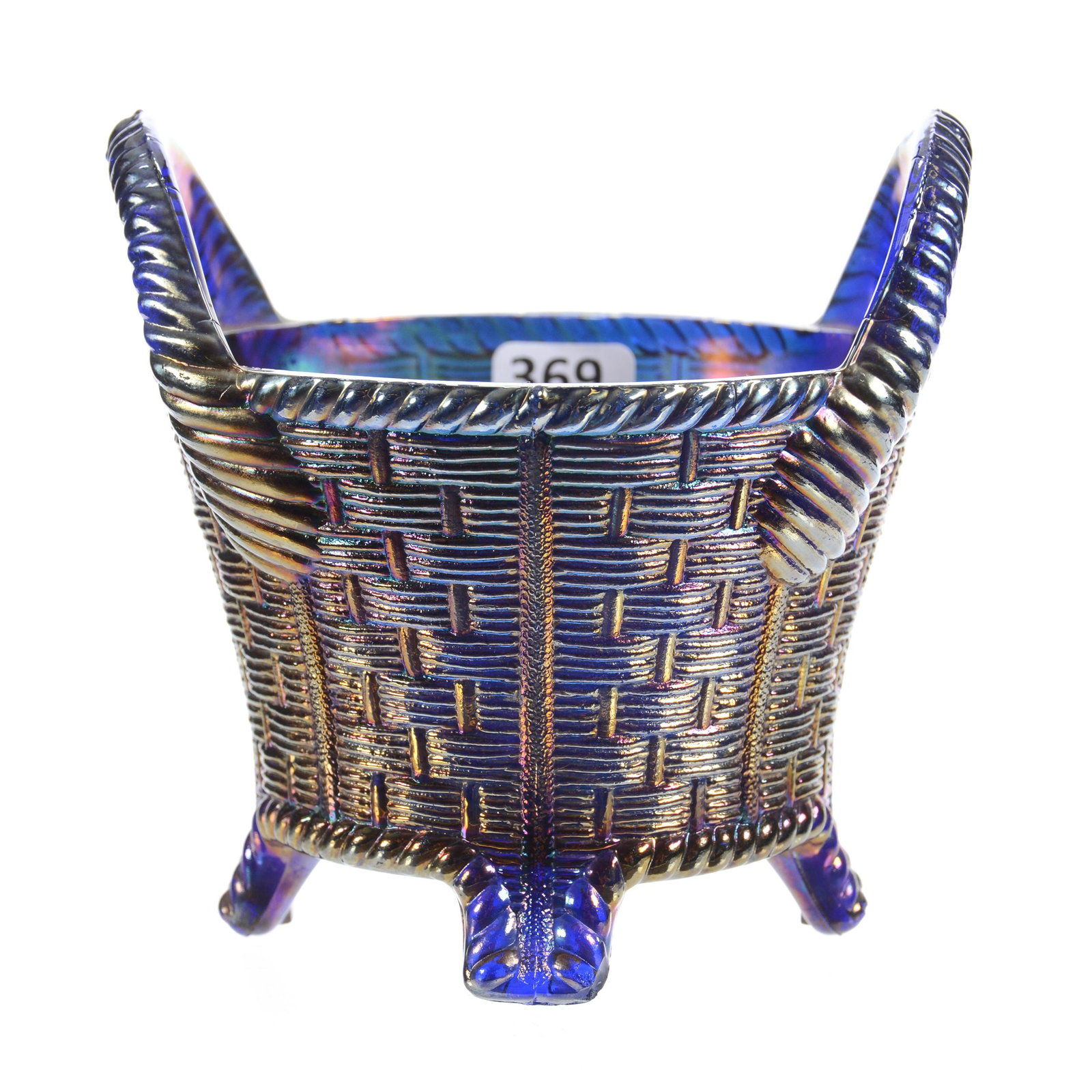 Carnival Glass Bushel Basket, Northwood, Blue: Carnival Glass Bushel Basket, Northwood, Blue, 4.5" X 5", Bob Albin, KS