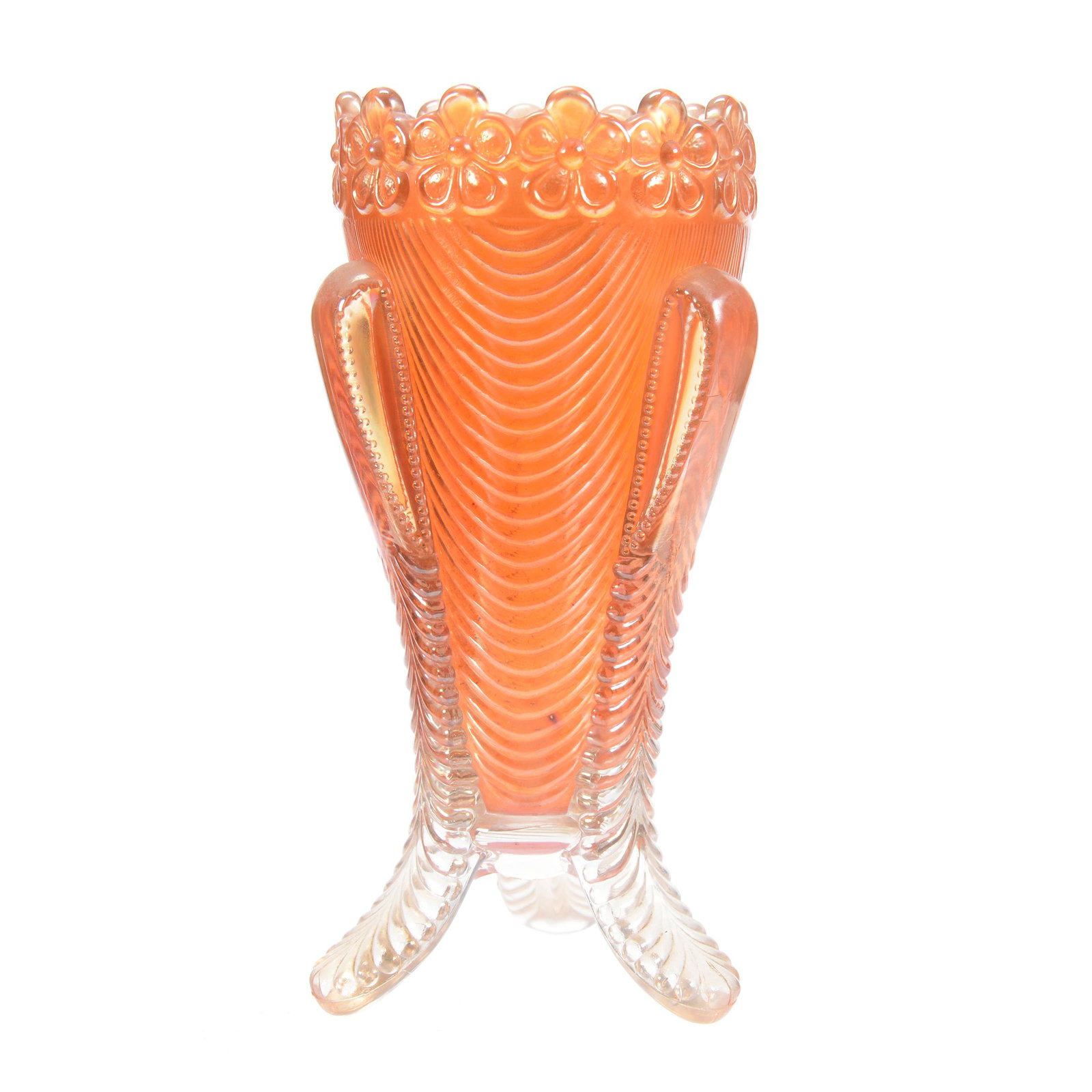 Carnival Glass Vase, Northwood Daisy & Drape: Carnival Glass Vase, Northwood Daisy and Drape, 6.25", Marigold, Bob Albin, KS