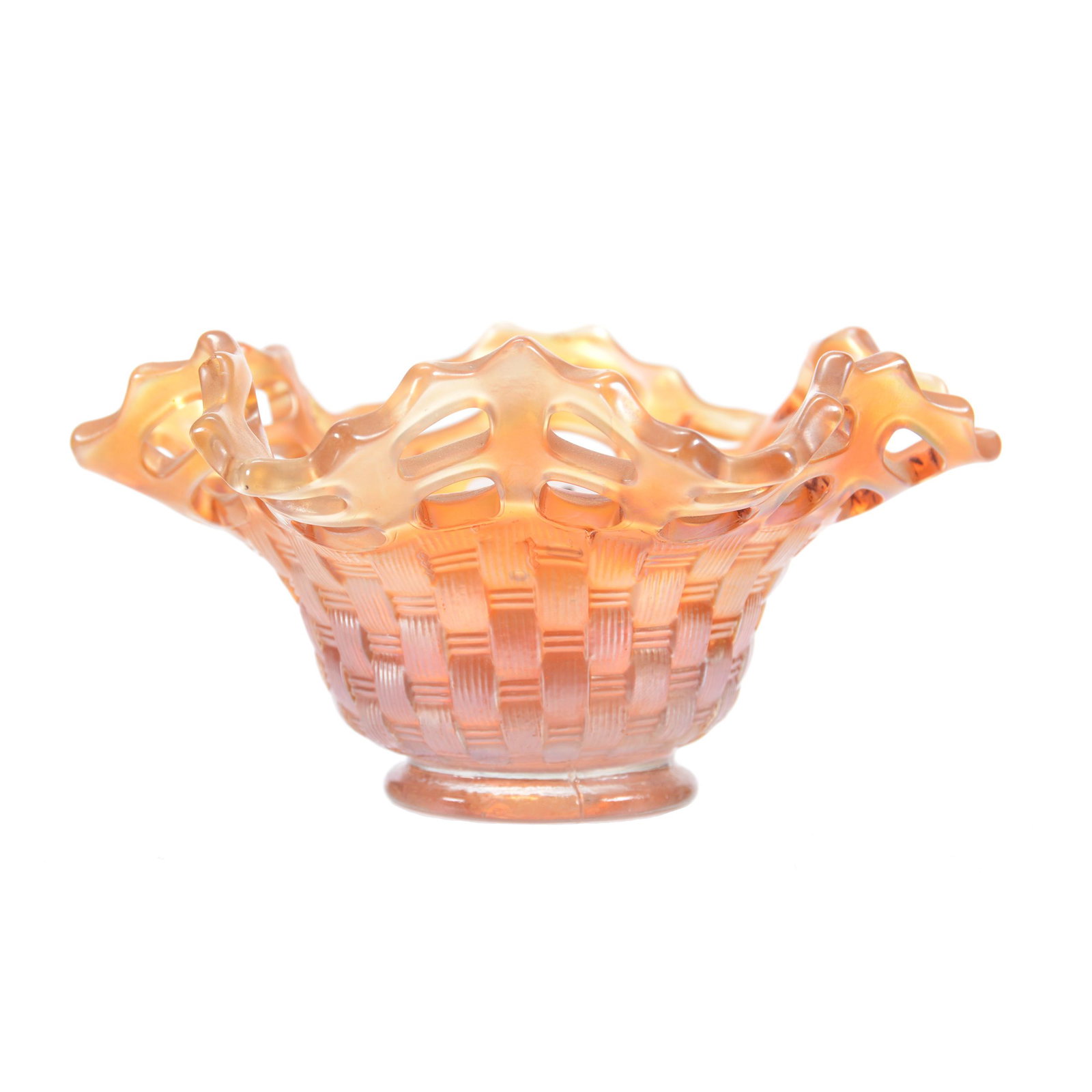 Carnival Glass Basket, Marigold Two Row Open Edge: Carnival Glass Basket, Marigold Two Row Open Edge, 2.75" X 5.5", Bob Albin, KS