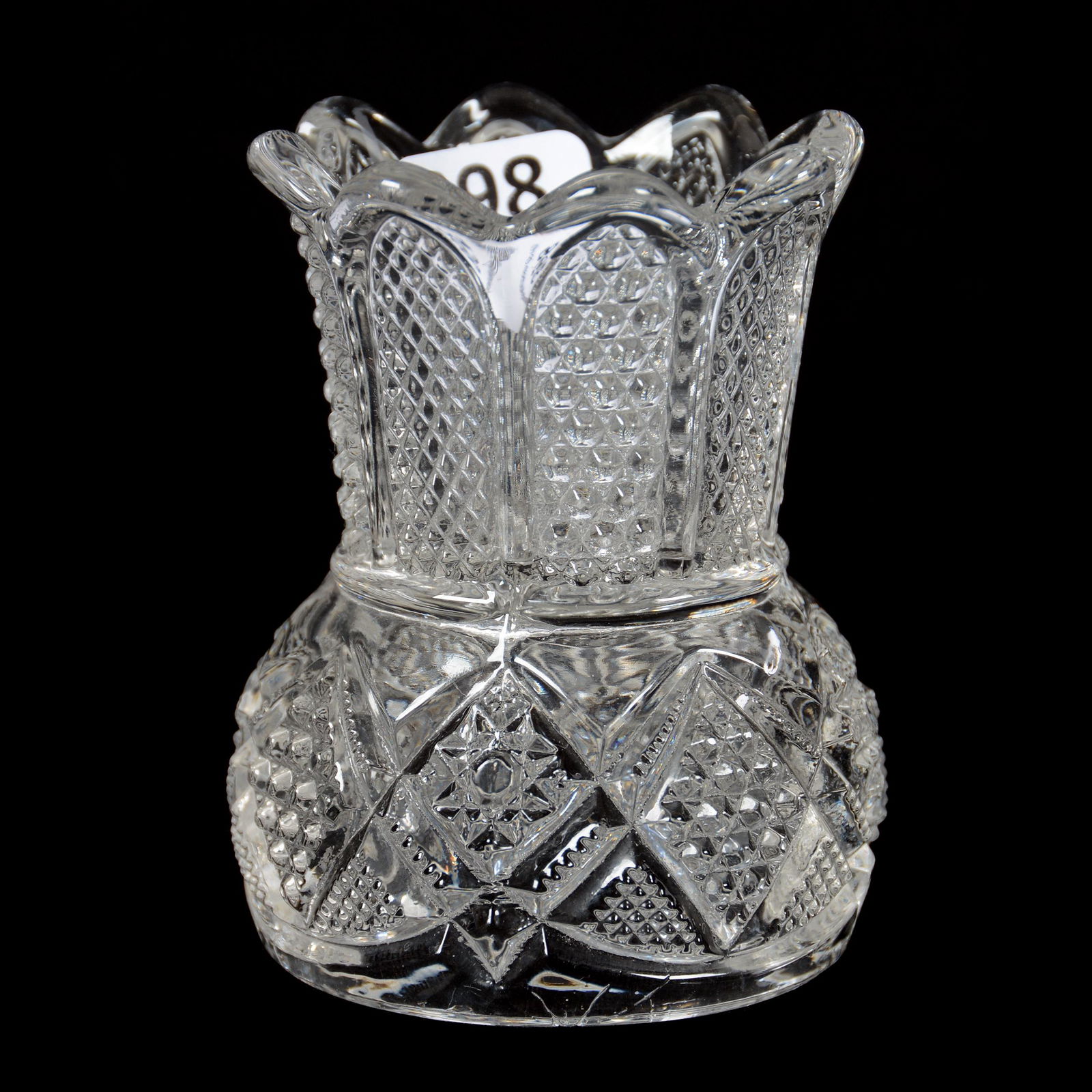 Souvenir Toothpick Holder: Souvenir Toothpick Holder, 3.25", "The Famous Leadville, Colorado", Leadville was An Early Mining Town, Made by US Glass Company in 1890, Estate of Virginia Dillard