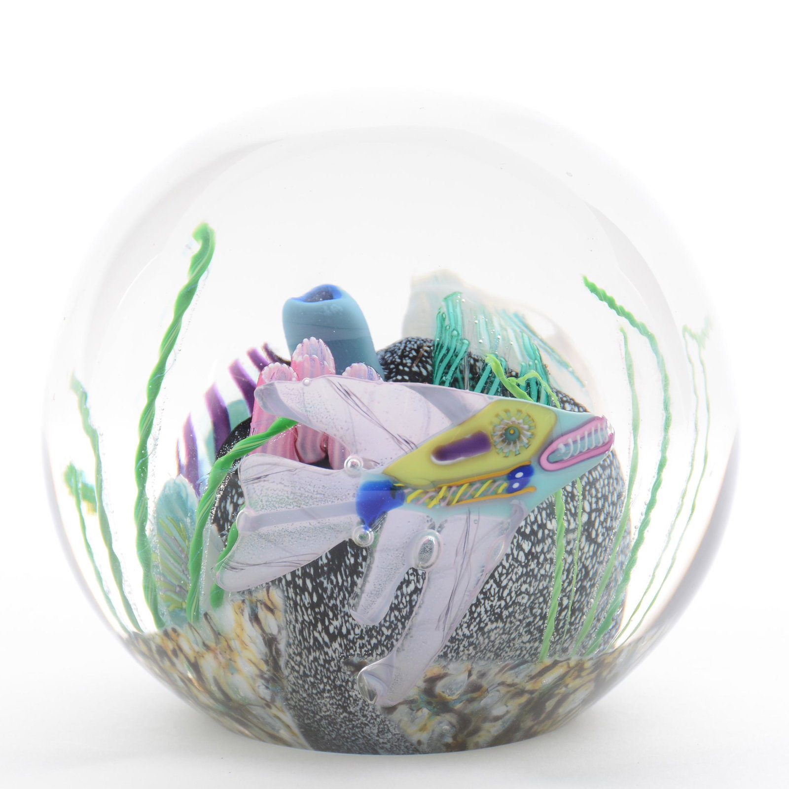 Paperweight Marked M. Eckstrand 1991: Paperweight Marked M. Eckstrand 1991, 4.75" Diameter, Aquatic Design with Skeletal Fish, Nice Quality, Estate of Virginia Dillard