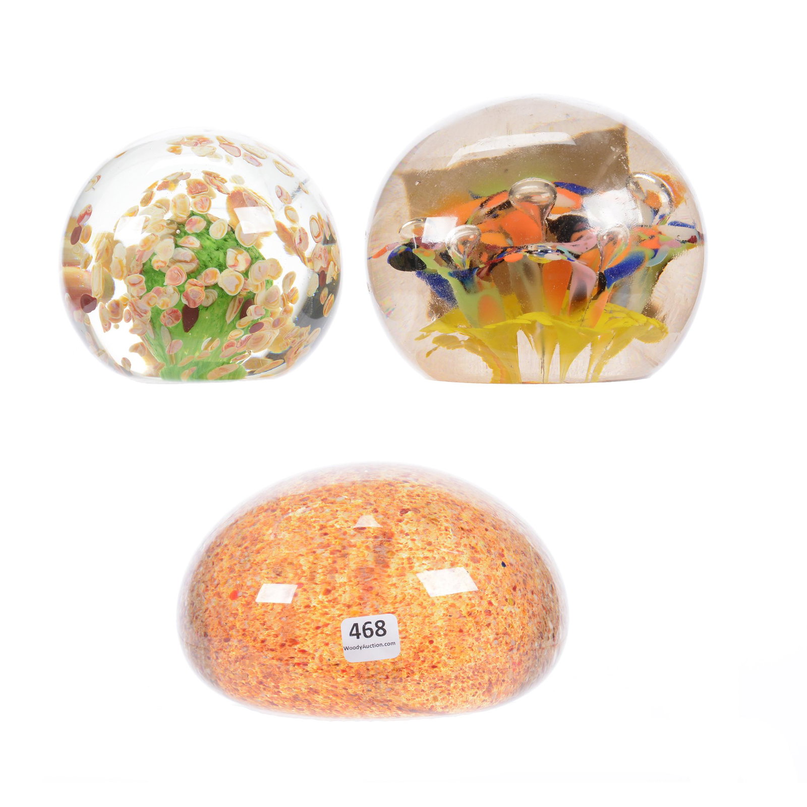 (3) Paperweights, Doorstop Size: (3) Paperweights, Doorstop Size, (1) 4"Height X 6" Diameter, (1) 4.5"Height X 5.25"Diameter, (1) 4"Height X 4.5"Diameter, See Photos for Details, Estate of Virginia Dillard