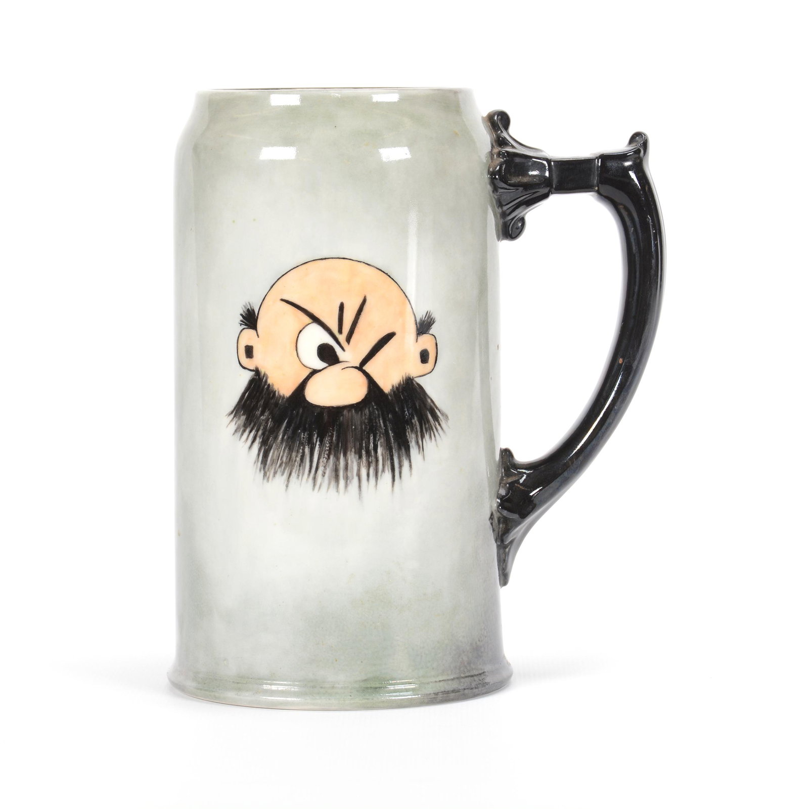 Stein Marked Lenox Belleek: Stein Marked Lenox Belleek, 7.25", Black, Green and White with Cartoonish Character Portrait, Artist Signed; the Collection of Mrs. R. and the Late Dr. S. Alexander.