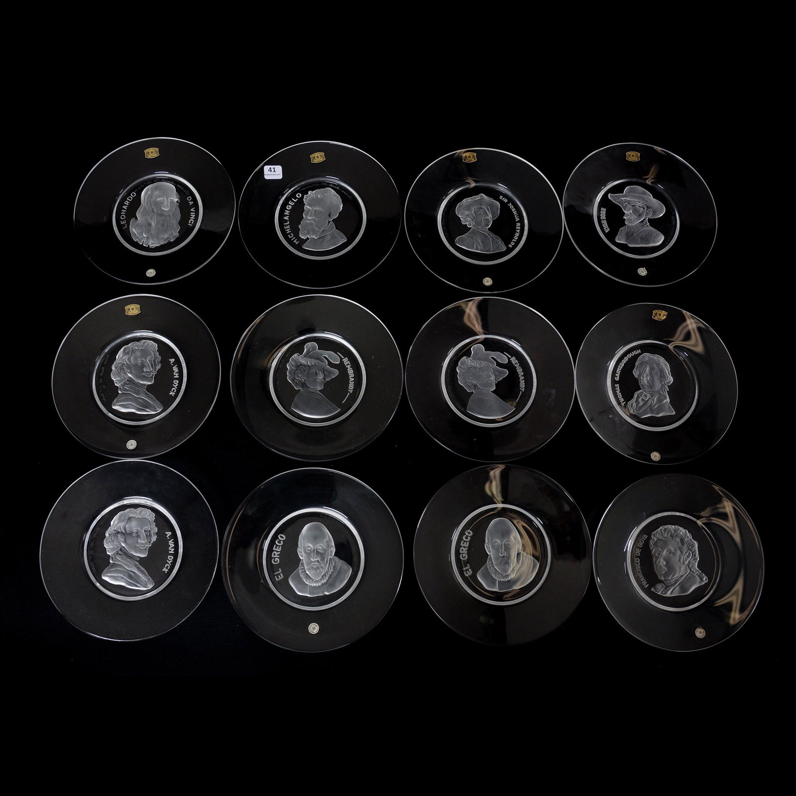 (12) Crystal Plates Signed Val St. Lambert: (12) Crystal Plates Signed Val St. Lambert, 8", Limited Editions with Portraits, Limited Edition of Historical Plates; the Collection of Mrs. R. and the Late Dr. S. Alexander.