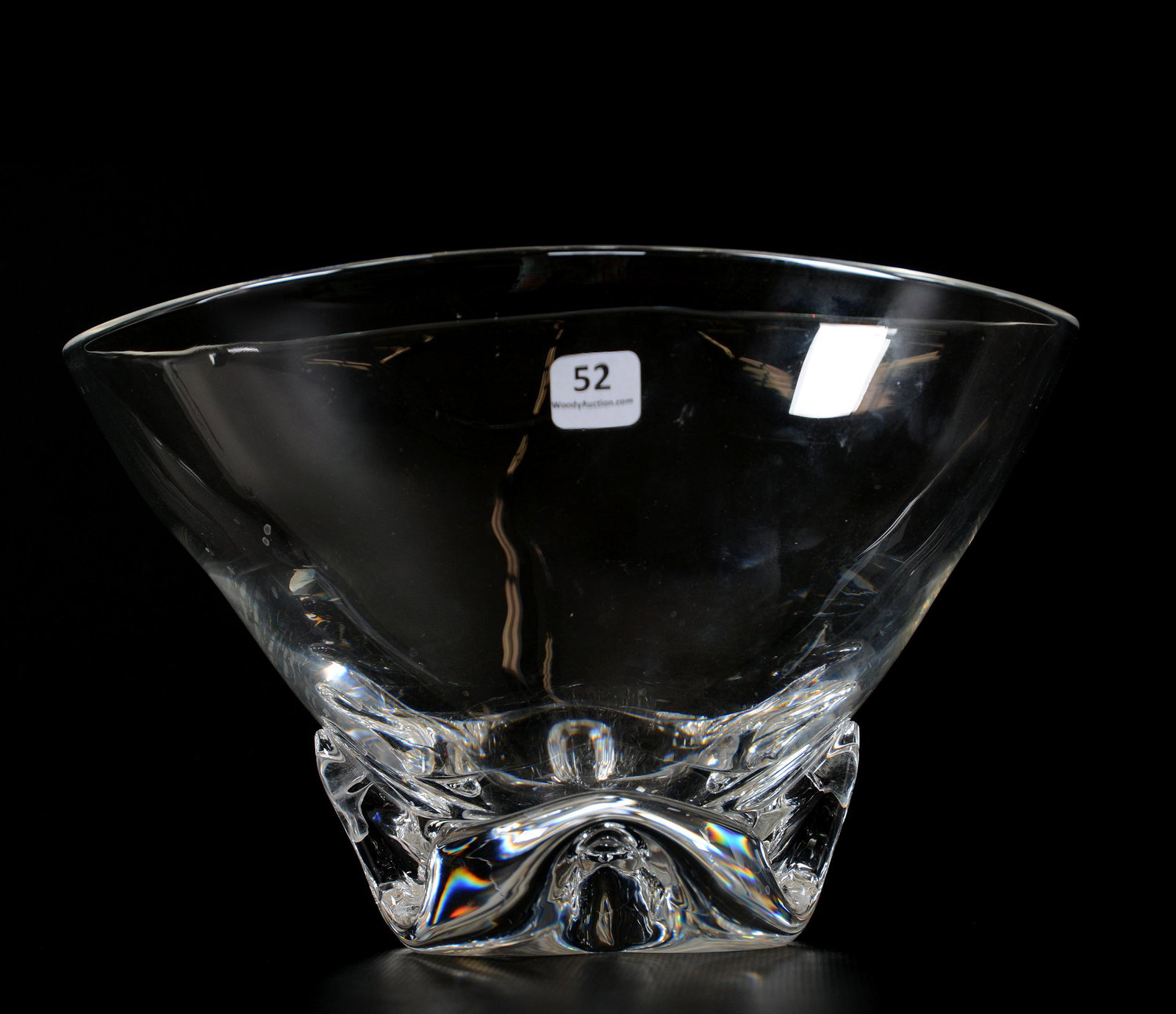 Bowl Signed Steuben, Clear Crystal: Bowl Signed Steuben, Clear Crystal, 6.25" X 9.25", Free Form Base; the Collection of Mrs. R. and the Late Dr. S. Alexander.