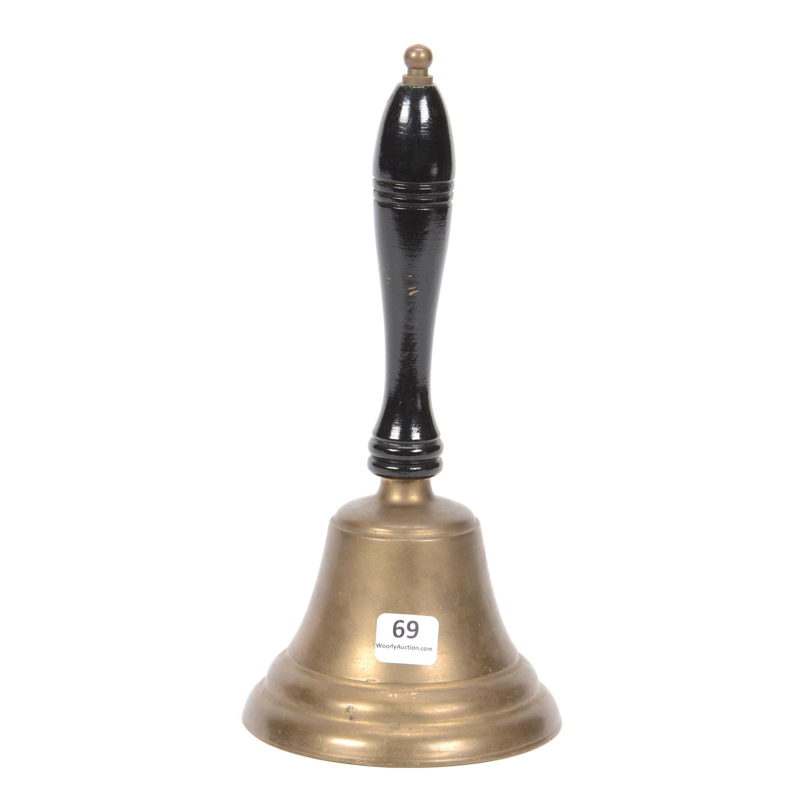 Brass School Bell with Ebony Wood Handle: Brass School Bell with Ebony Wood Handle, 10", 4.5" Diameter Bell; the Collection of Mrs. R. and the Late Dr. S. Alexander.