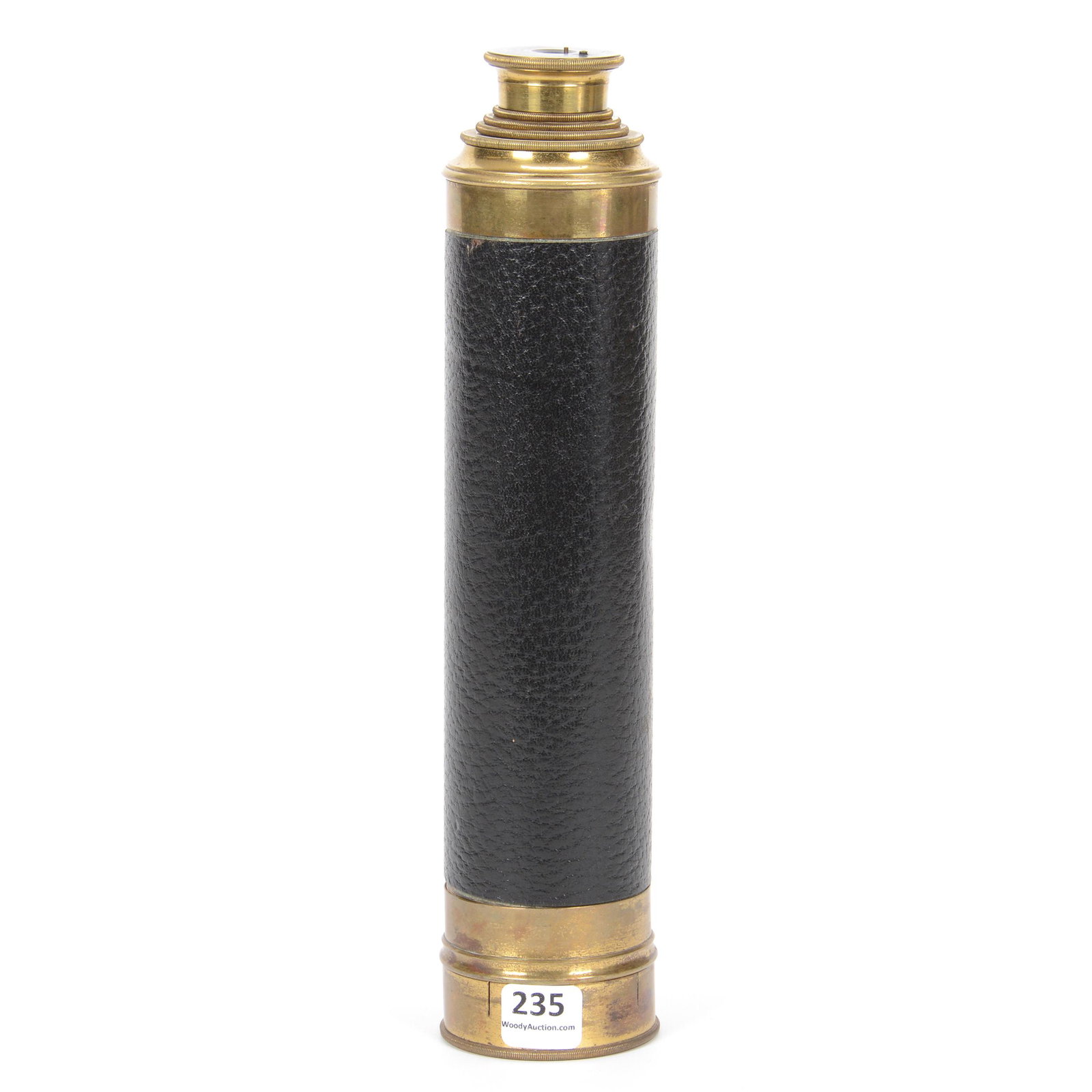 Telescoping Spy Glass, Brass, Tower Fine Optics: Telescoping Spy Glass, Brass, Tower Fine Optics, 36" X 2.25", 30-50, Black Leather Wrapped Brass Body, Collapsed Length is 10.5"; the Collection of Mrs. R. and the Late Dr. S. Alexander.