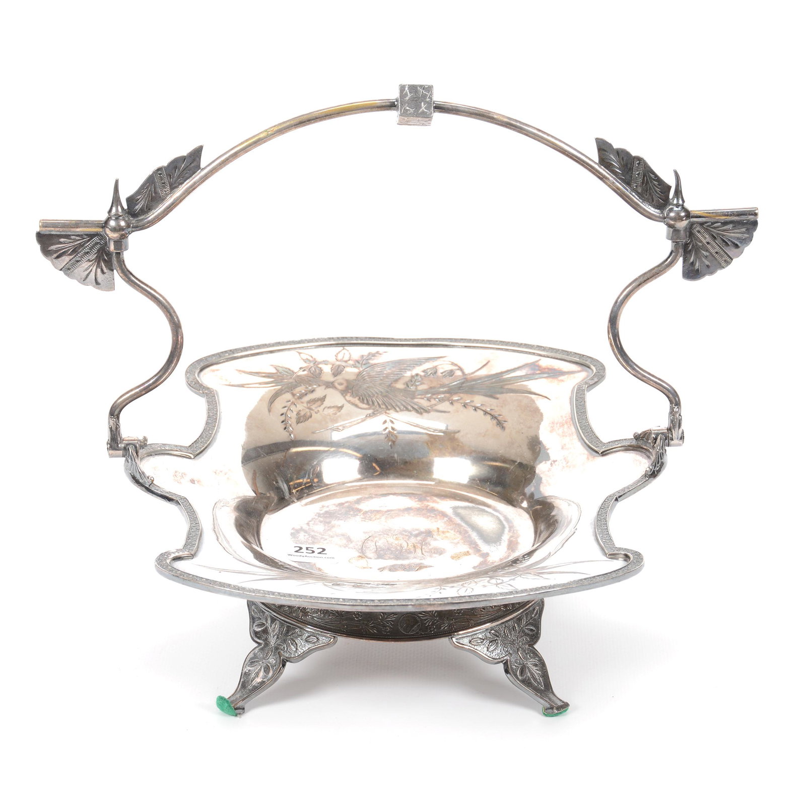 Victorian Silverplate Basket by Benjamin J. Mayo #207: Victorian Silverplate Basket by Benjamin J.Mayo #207, 10" X 11", Engraved "1881", Nice Design; the Collection of Mrs. R. and the Late Dr. S. Alexander.