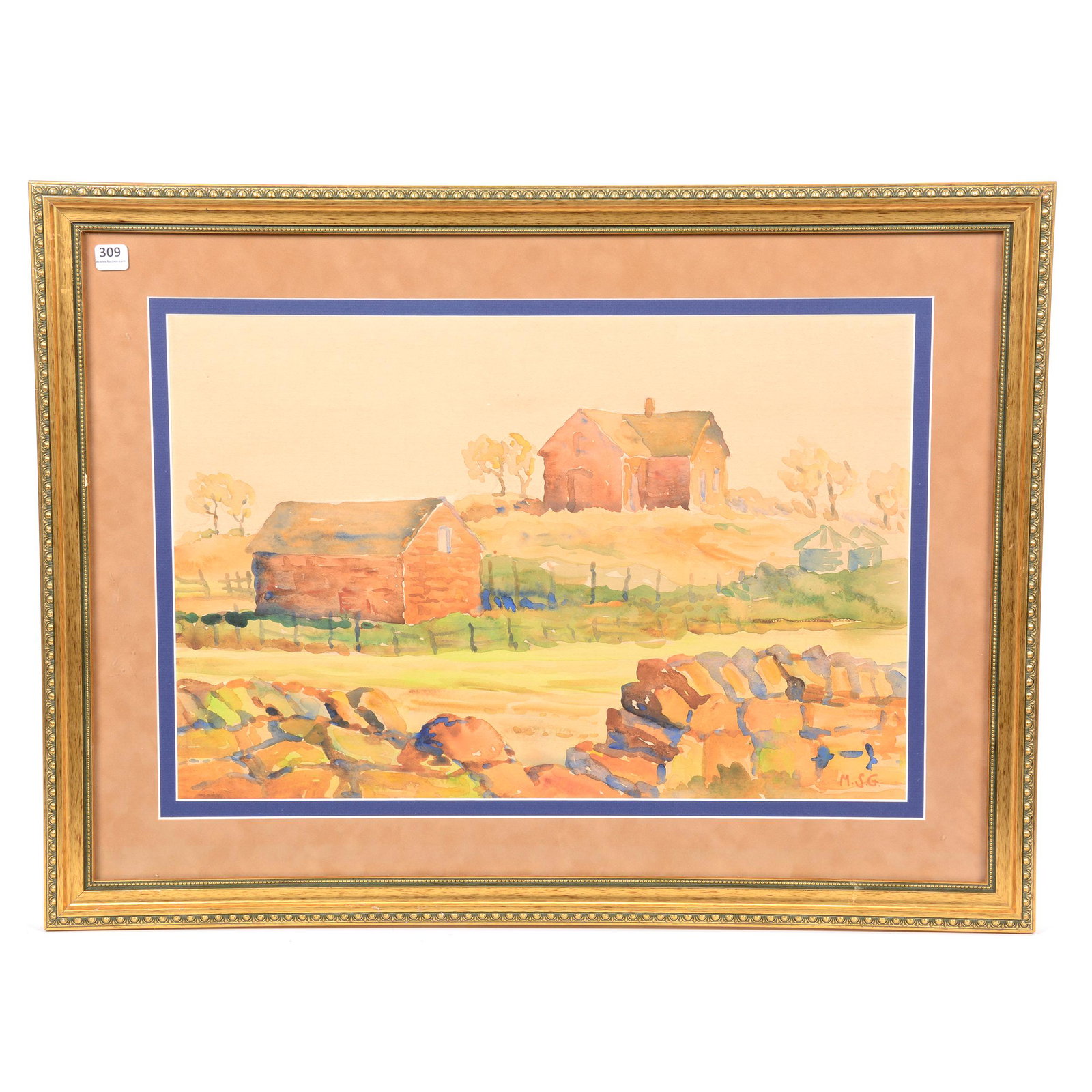 Original Watercolor by Margaret Sandzen Greenough: Original Watercolor by Margaret Sandzen Greenough, 14" X 21", Based on Correspondence with The Sandzen Gallery, the Scene is Believed to be of the Tinglov Farm along Burma Road Northwest of Lindsborg,
