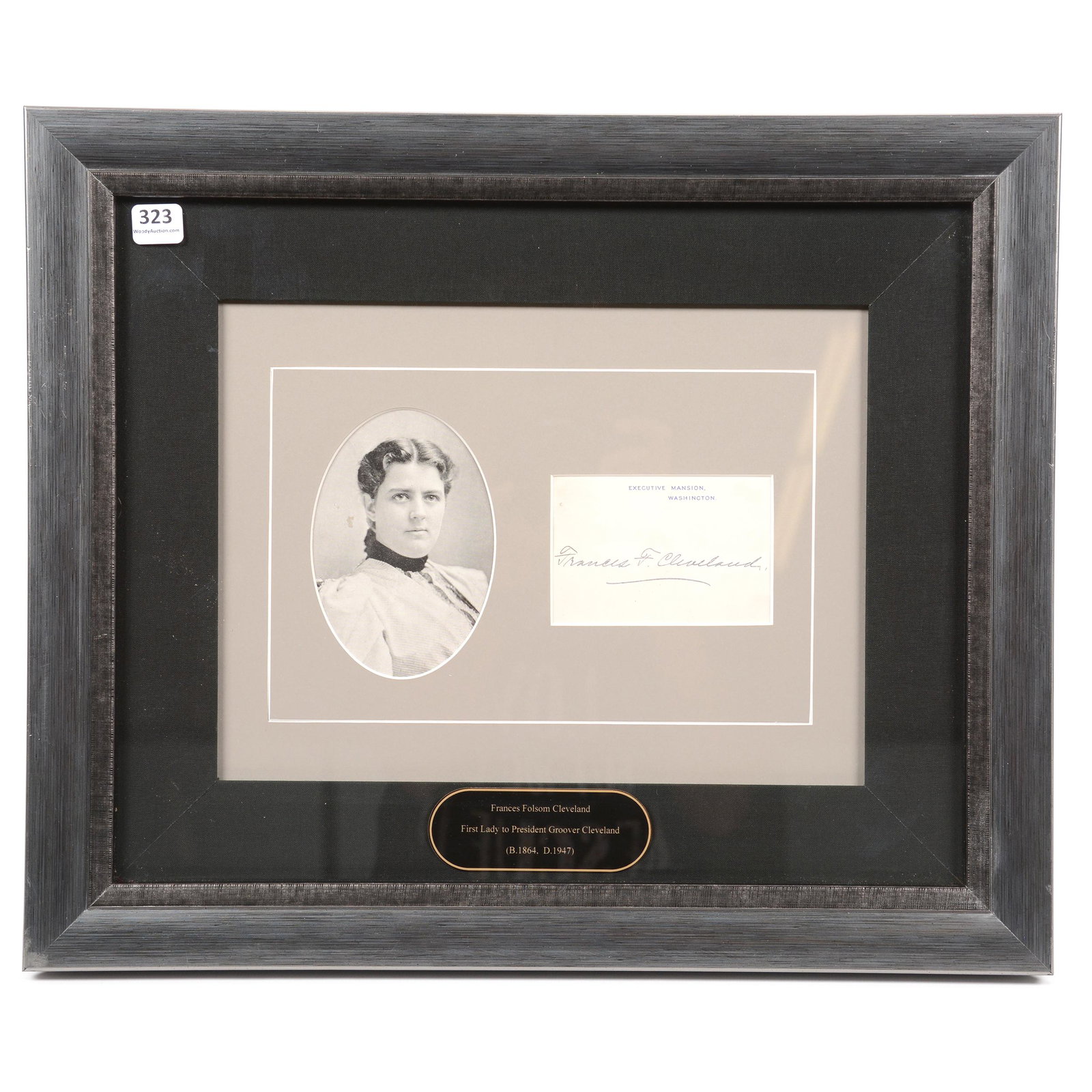 Original Framed Autograph of Frances Cleveland: Original Framed Autograph of Frances Cleveland, Wife of U.S. President Grover Cleveland, Autograph Professionally Mounted with Portrait and Plaque in 15" X 18" Frame; the Collection of Mrs. R. and the