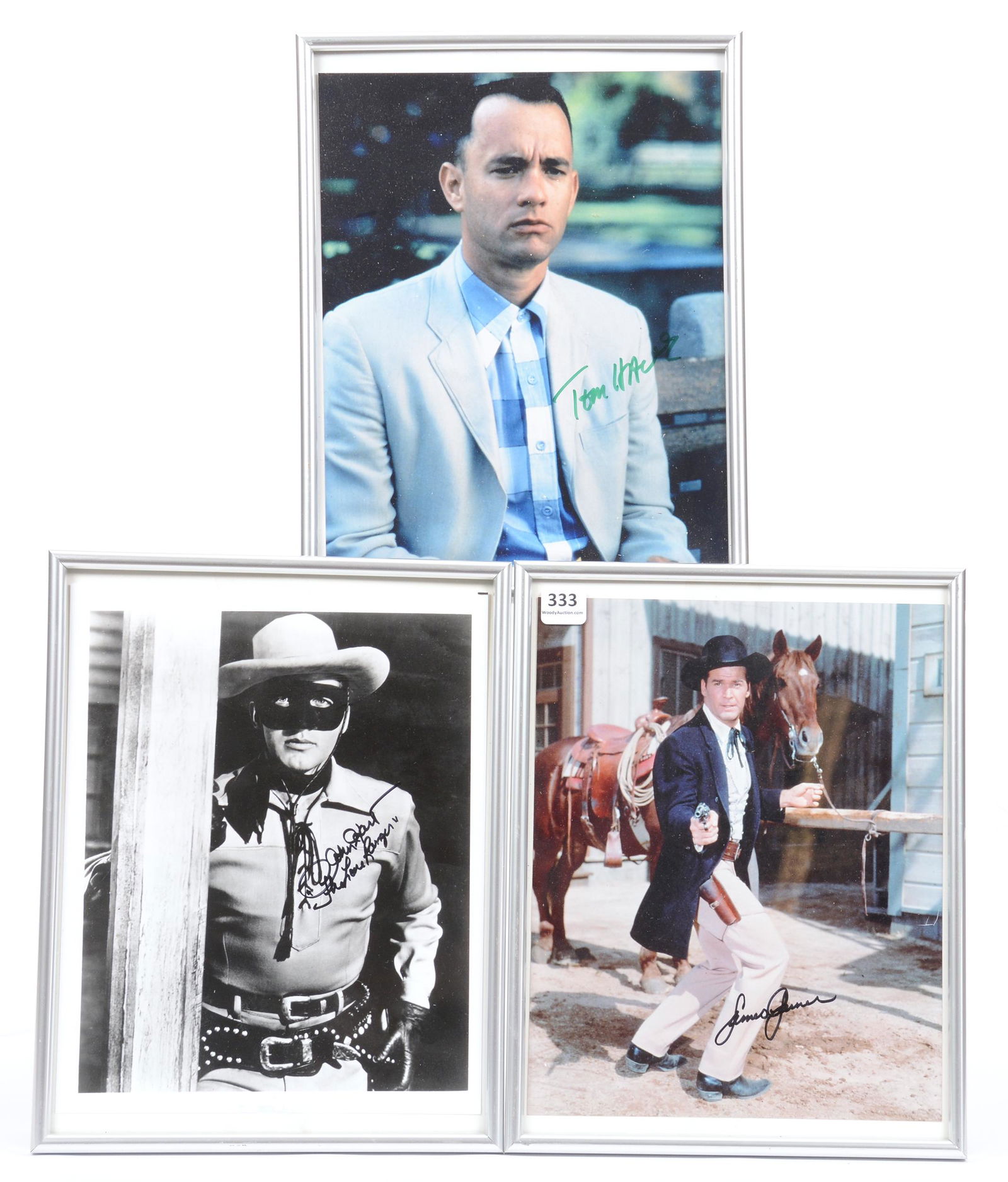 (3) Autographed Celebrity Pictures: (3) Autographed Celebrity Pictures, 11.25" X 8.75" Frame, (1) Tom Hanks, (1) John Hart, (1) James Garner; the Collection of Mrs. R. and the Late Dr. S. Alexander.