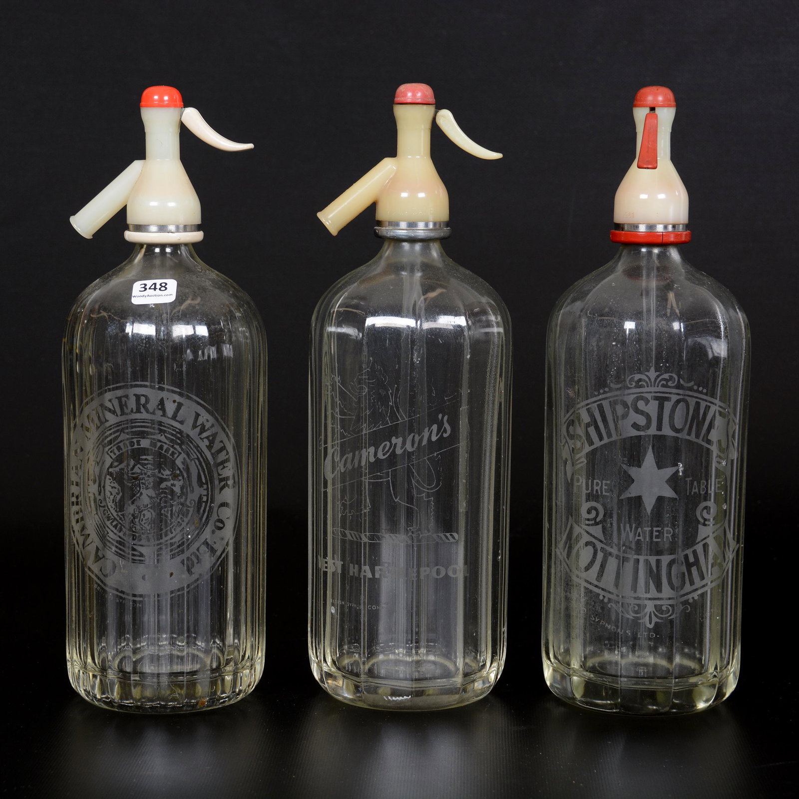 (3) Advertising Seltzer Bottles: (3) Advertising Seltzer Bottles, 12.75", See Photos for Details; the Collection of Mrs. R. and the Late Dr. S. Alexander.
