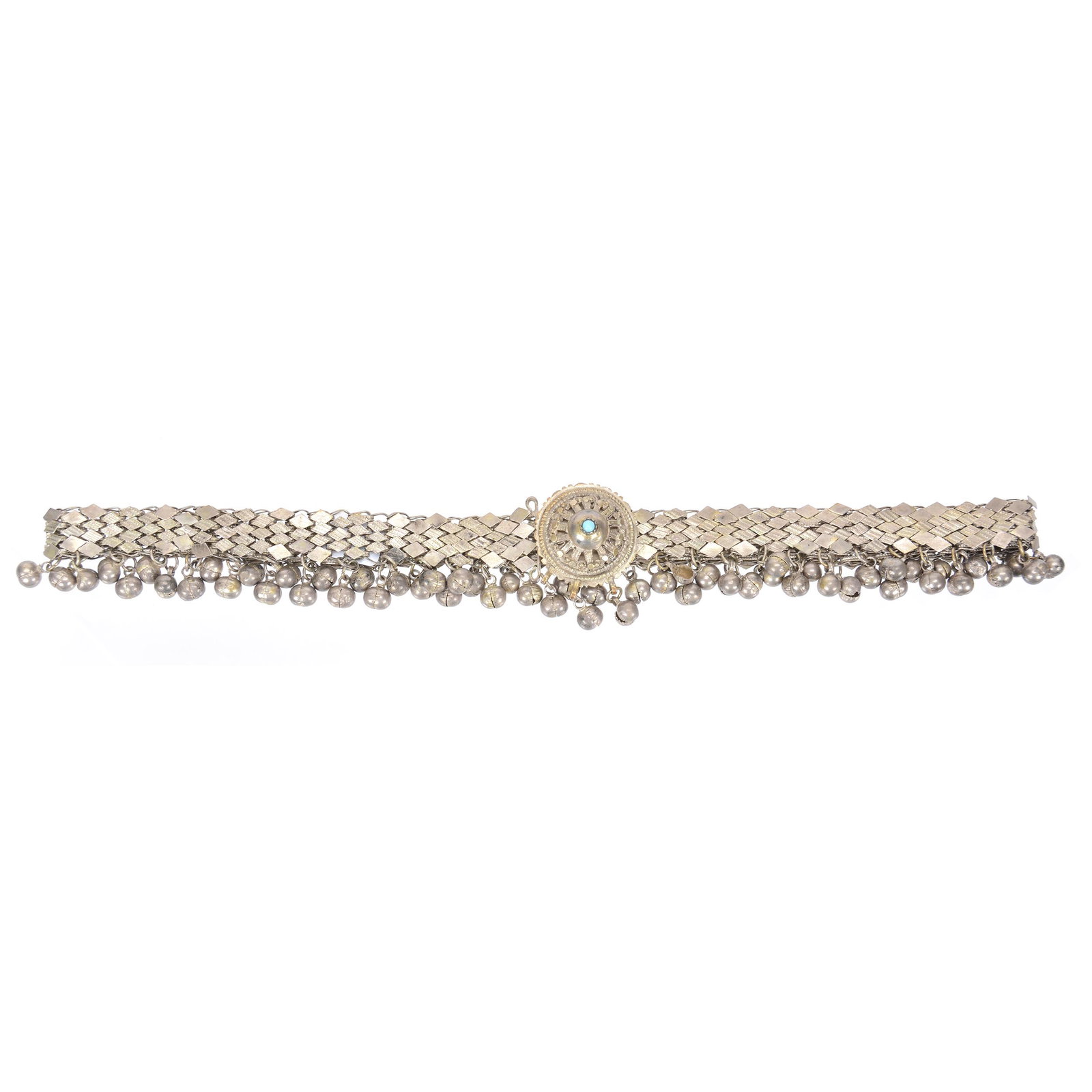 Mexican Silver Woman's Belt with Bells: Mexican Silver Woman's Belt with Bells, No Visible Markings, Total Length is 30"; the Collection of Mrs. R. and the Late Dr. S. Alexander.